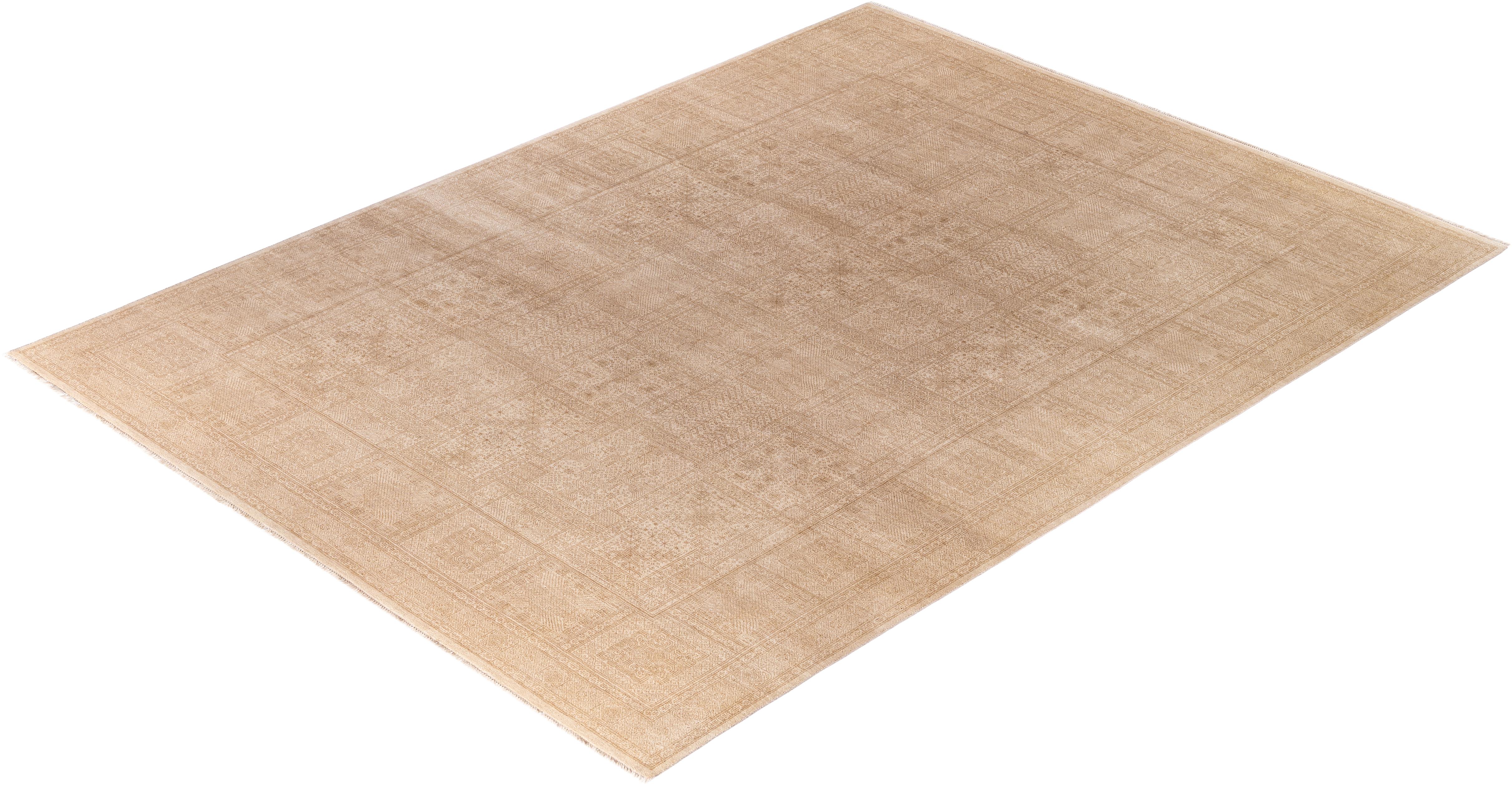 Contemporary Geometric Wool Hand Knotted Ivory Area Rug 9' 1