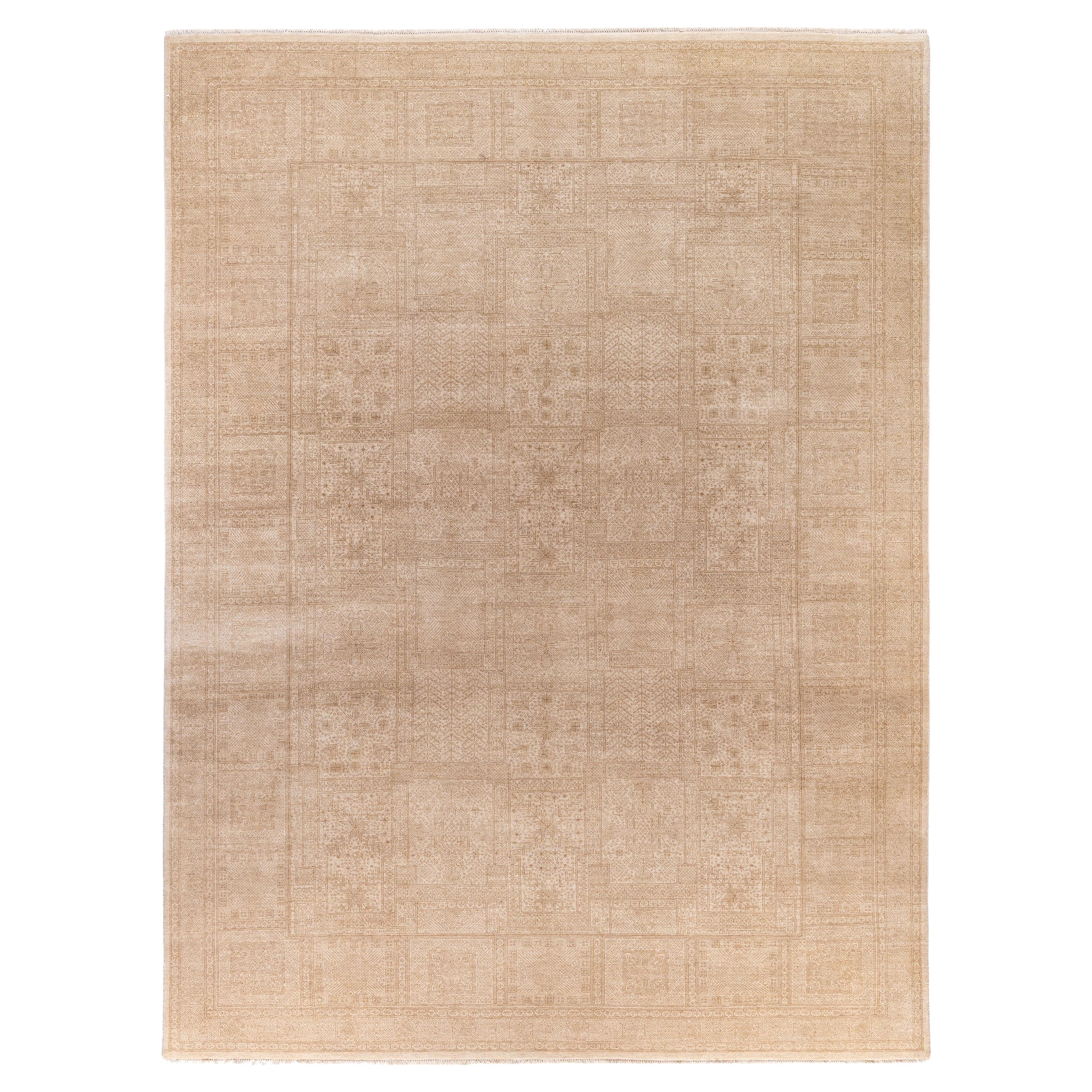 Tappeto Geometrico Contemporaneo in Lana Annodato a Mano Avorio 9' 1" x 12' 1"