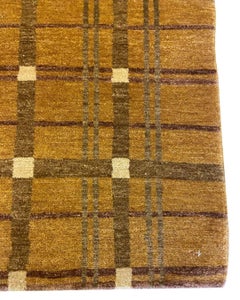 Contemporary Geometric Wool Rug, Hand-Spun Vegetable Dyed, Brown, Purple, 2′x3'