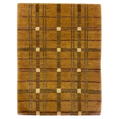 Tappeto geometrico contemporaneo in lana, tinto a mano al vegetale, marrone, viola, 2′x3
