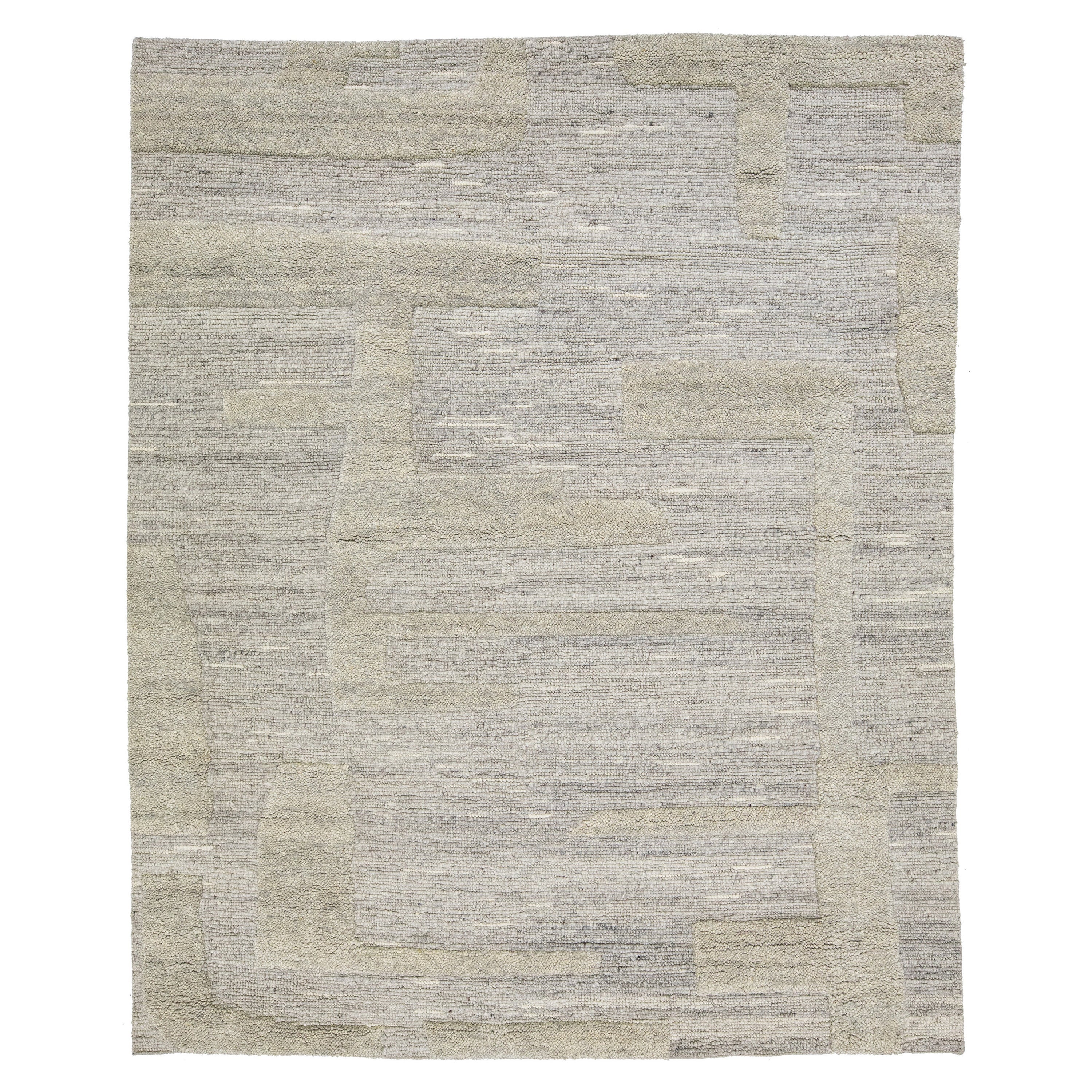 Contemporary Geometric Wool Rug Moroccan-Style In Natural Gray By Apadana