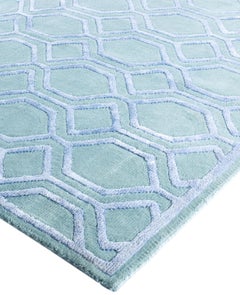 Contemporary Geometric Wool, Silk Hand Knotted Green Area Rug 8' 2" x 10' 3"