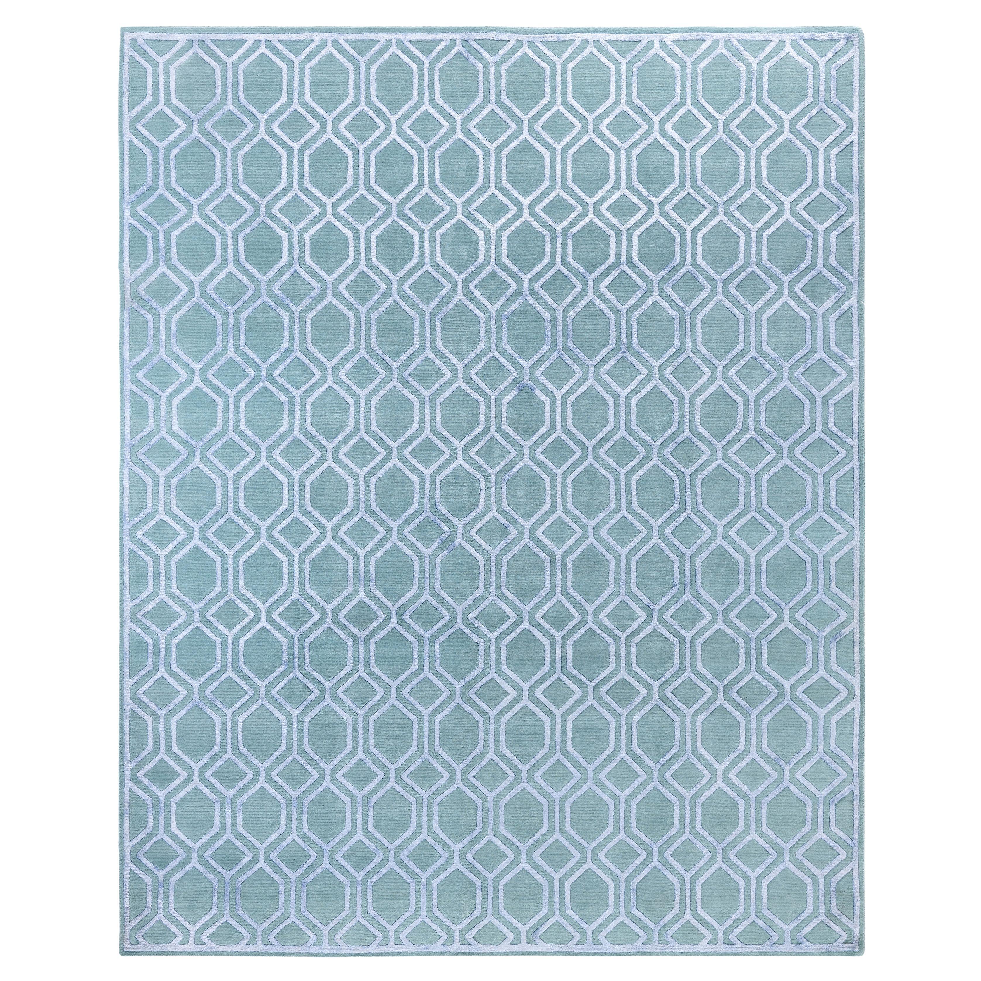 Contemporary Geometric Wool, Silk Hand Knotted Green Area Rug 8' 2" x 10' 3" For Sale