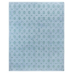 Tapis contemporain géométrique en laine et soie, noué à la main, de couleur verte 8' 2" x 10' 3".