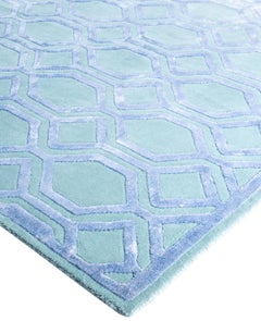 Contemporary Geometric Wool, Silk Hand Knotted Green Area Rug 9' 1" x 12' 2"