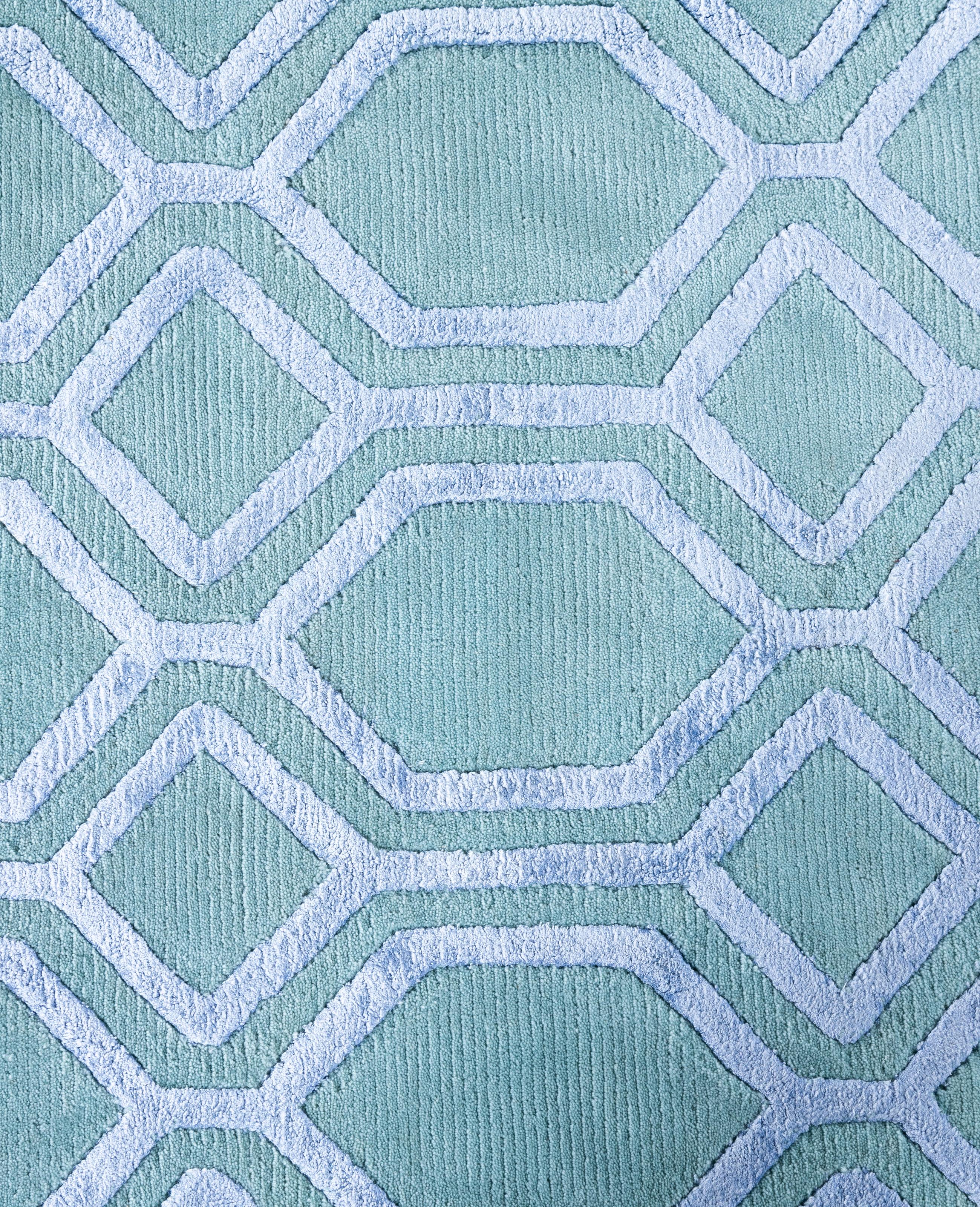 Indiano Contemporary Geometric Wool, Silk Hand Knotted Green Area Rug 9' 1