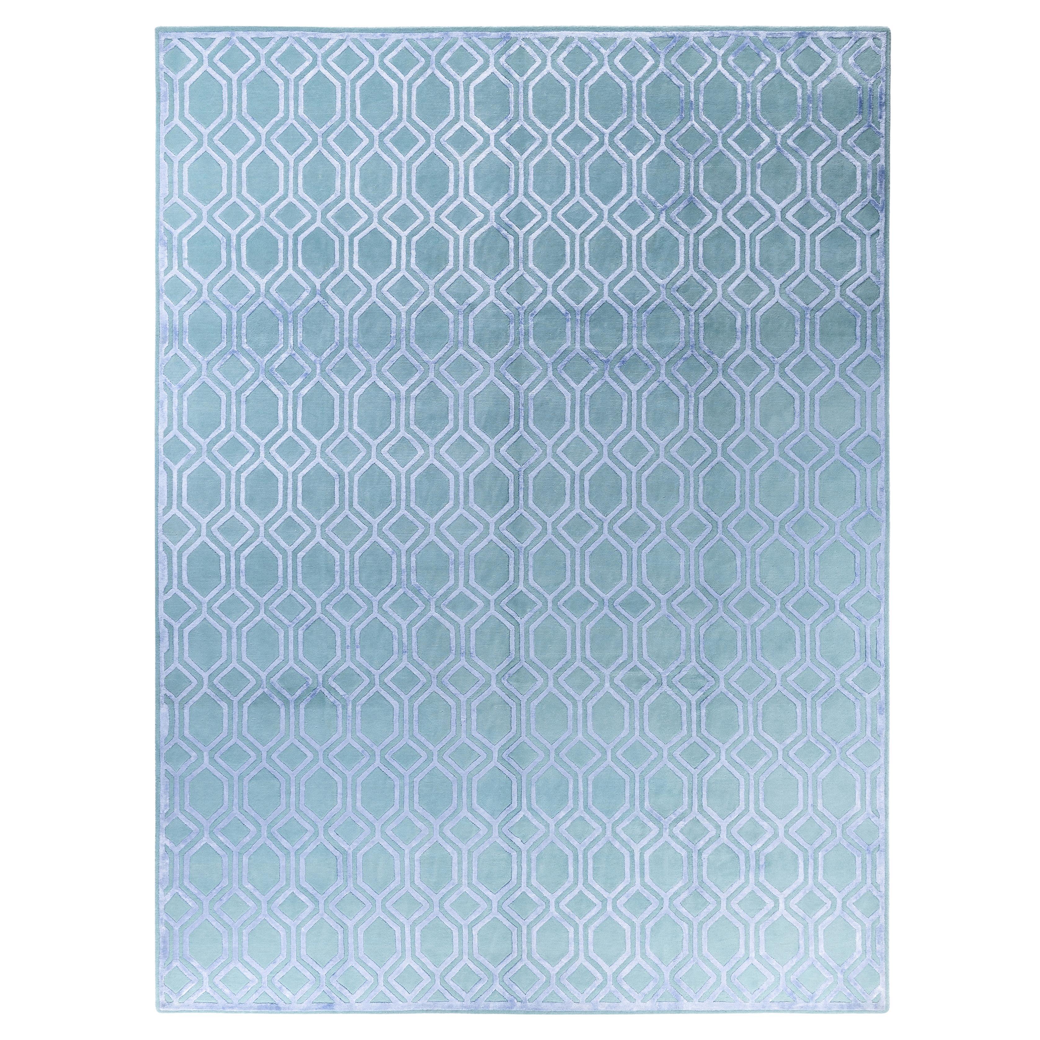 Contemporary Geometric Wool, Silk Hand Knotted Green Area Rug 9' 1" x 12' 2"