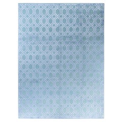 Contemporary Geometric Wool, Silk Hand Knotsted Green Area Rug 9' 1" x 12' 2" (tapis géométrique contemporain en laine et soie noué à la main)