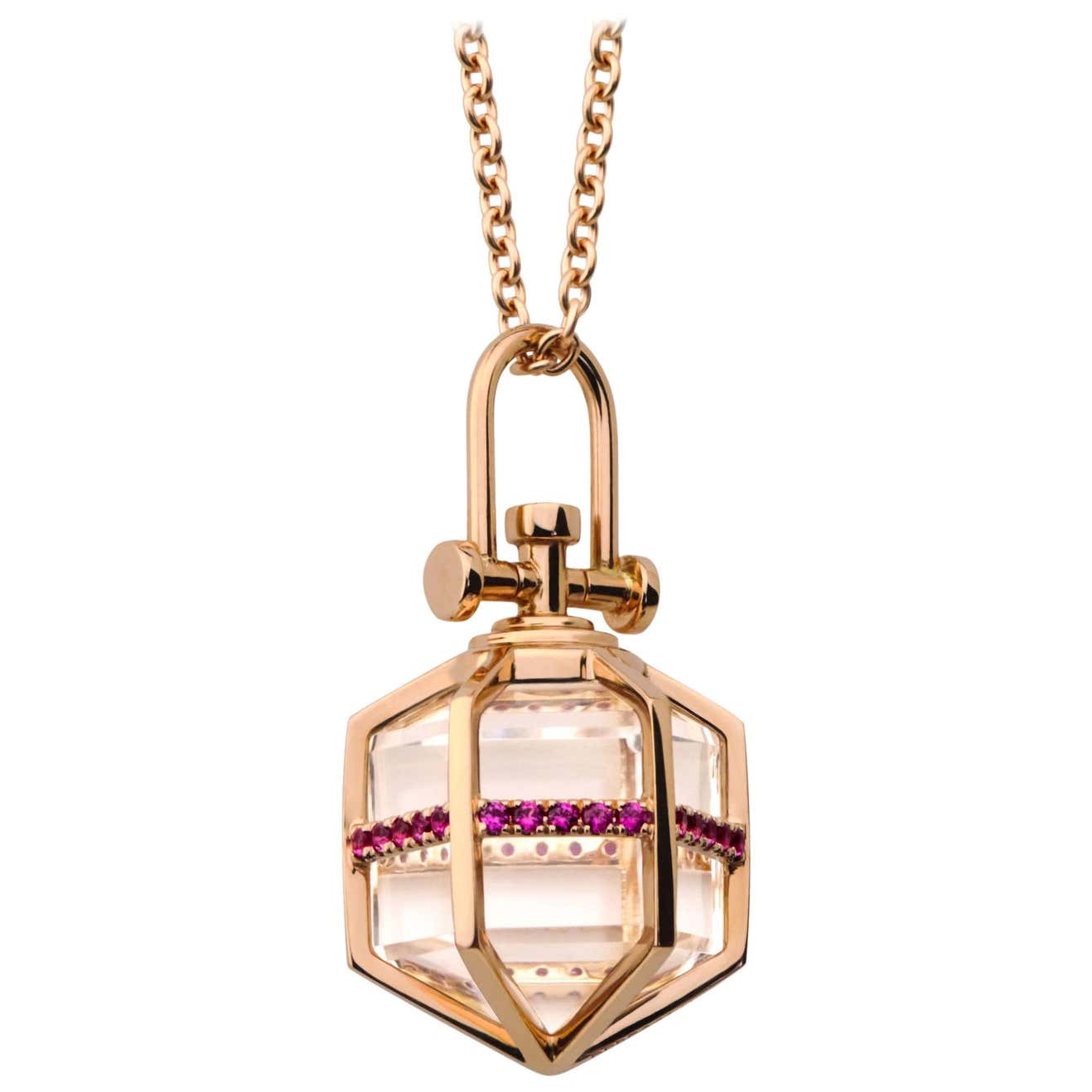 Contemporary Geometrical 18 Karat Gold Ruby and Crystal Talisman ...