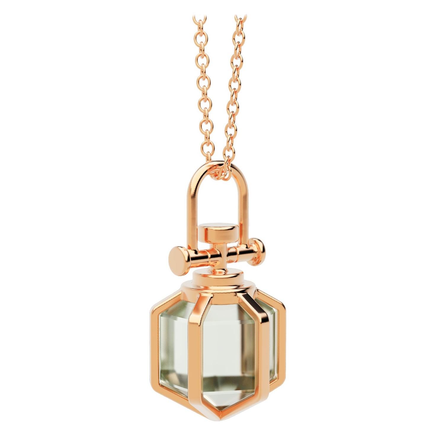 Contemporary Geometrical 18 Karat Rose Gold Grün Amethyst Amulett Halskette