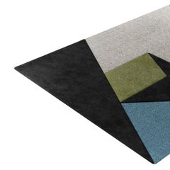 Contemporary Geometrical Retro Handmade Rug with Irregular Shape
