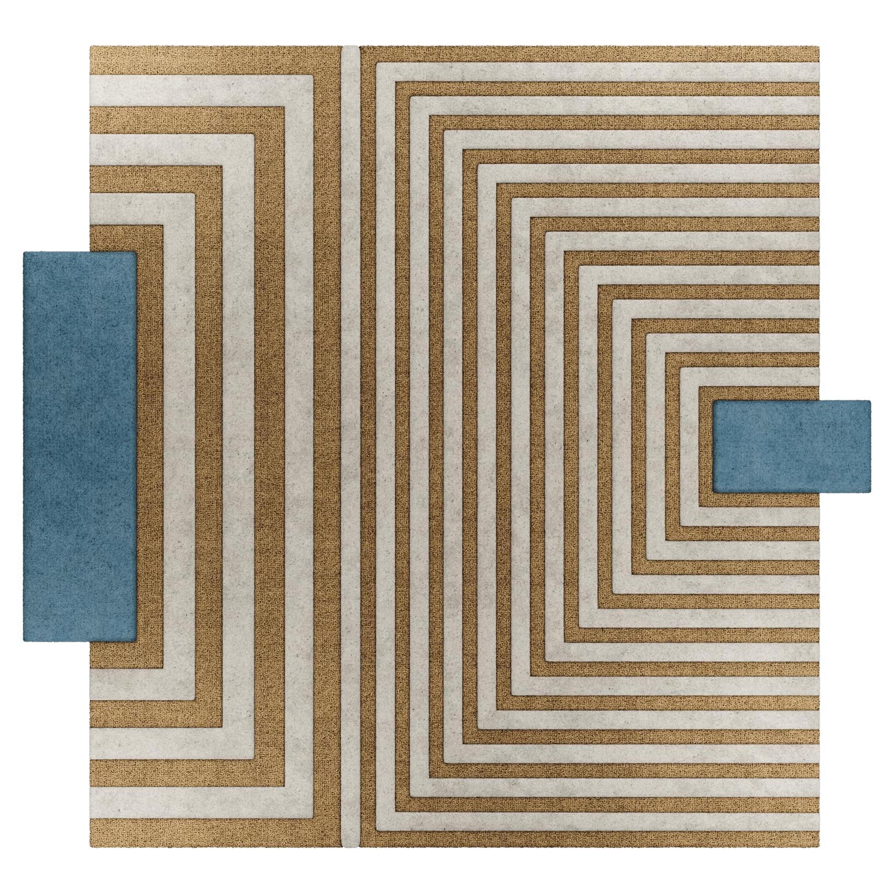 Contemporary Geometrical Retro Handmade Rug with Irregular Shape im Angebot