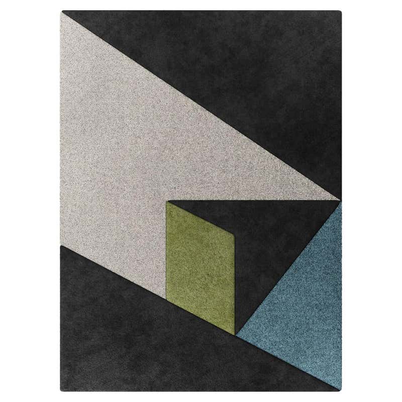 Contemporary Abstract Shape Rug with Surrealist Motifs Black and White ...