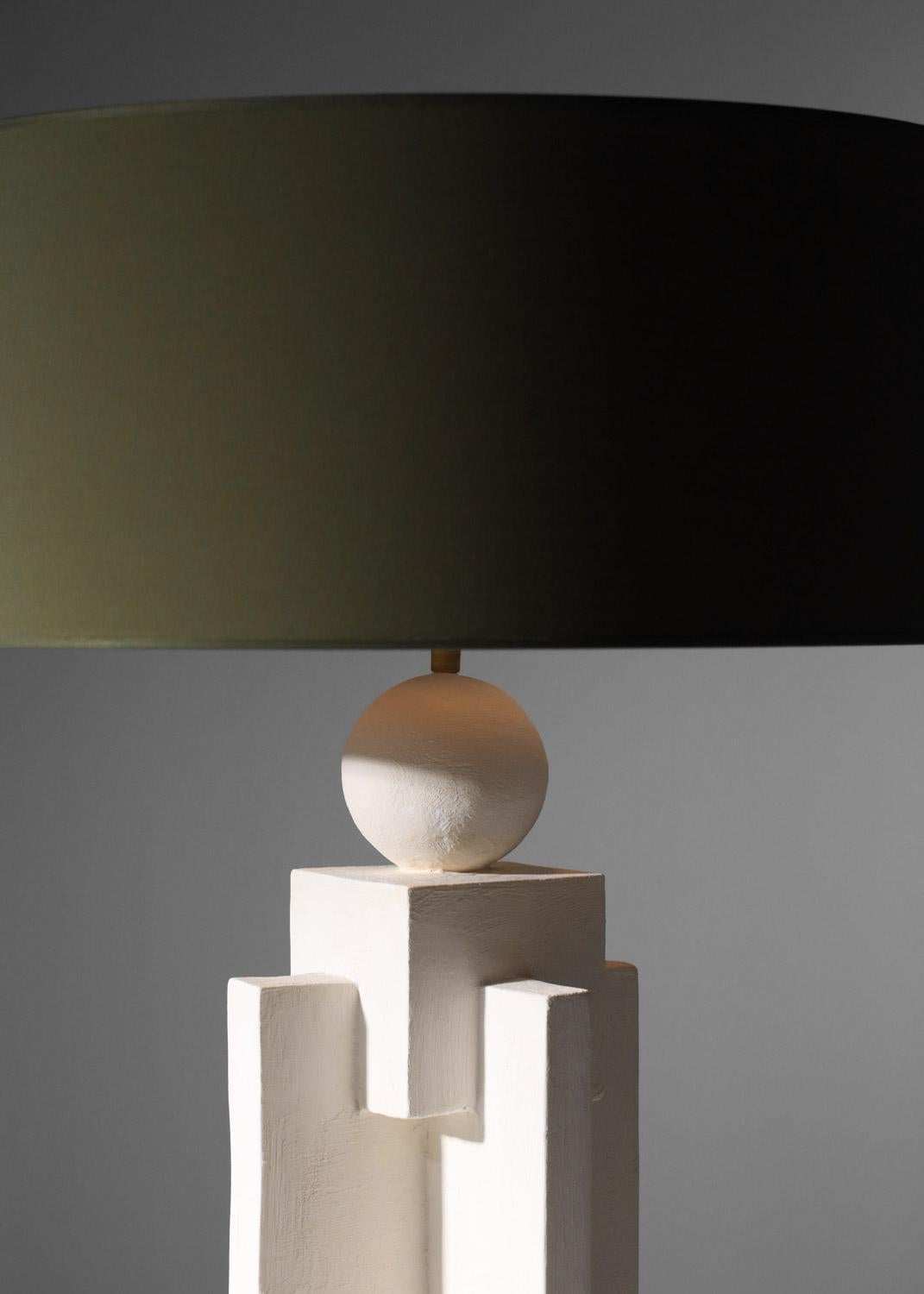 French contemporary geometrical plaster lamp modernist style For Sale