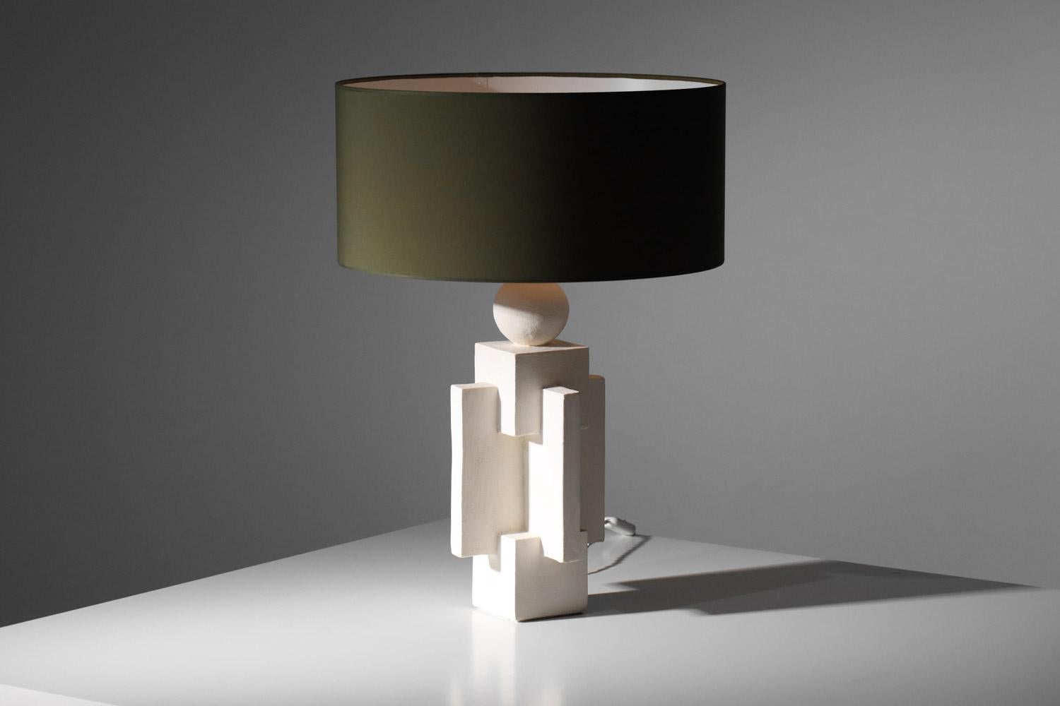Hand-Crafted contemporary geometrical plaster lamp modernist style For Sale