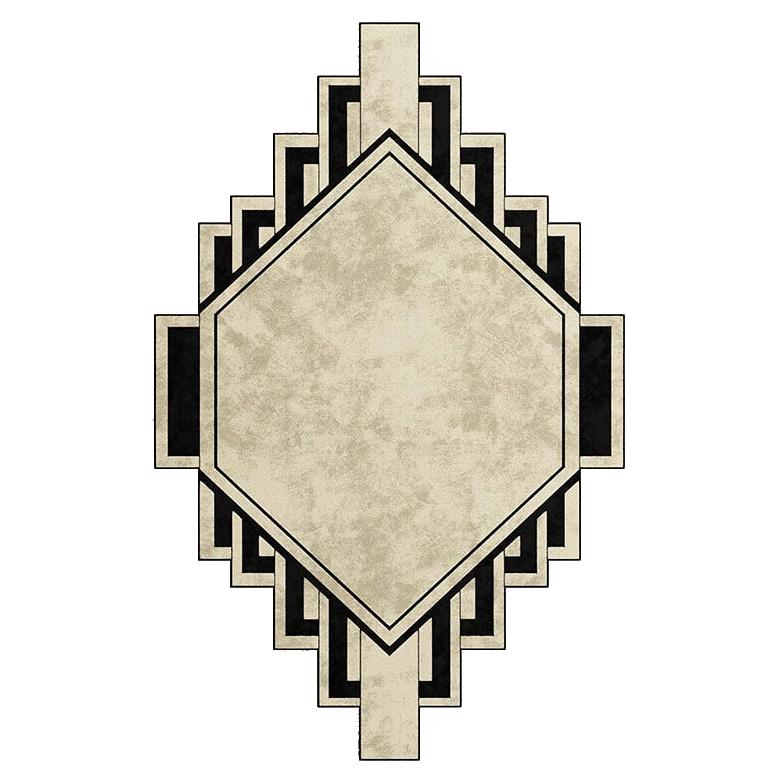 Tapis Lyocell du 21e siècle de forme géométrique noire et beige