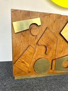 Contemporary Geometrical Wood and Brass Sideboard, Italy