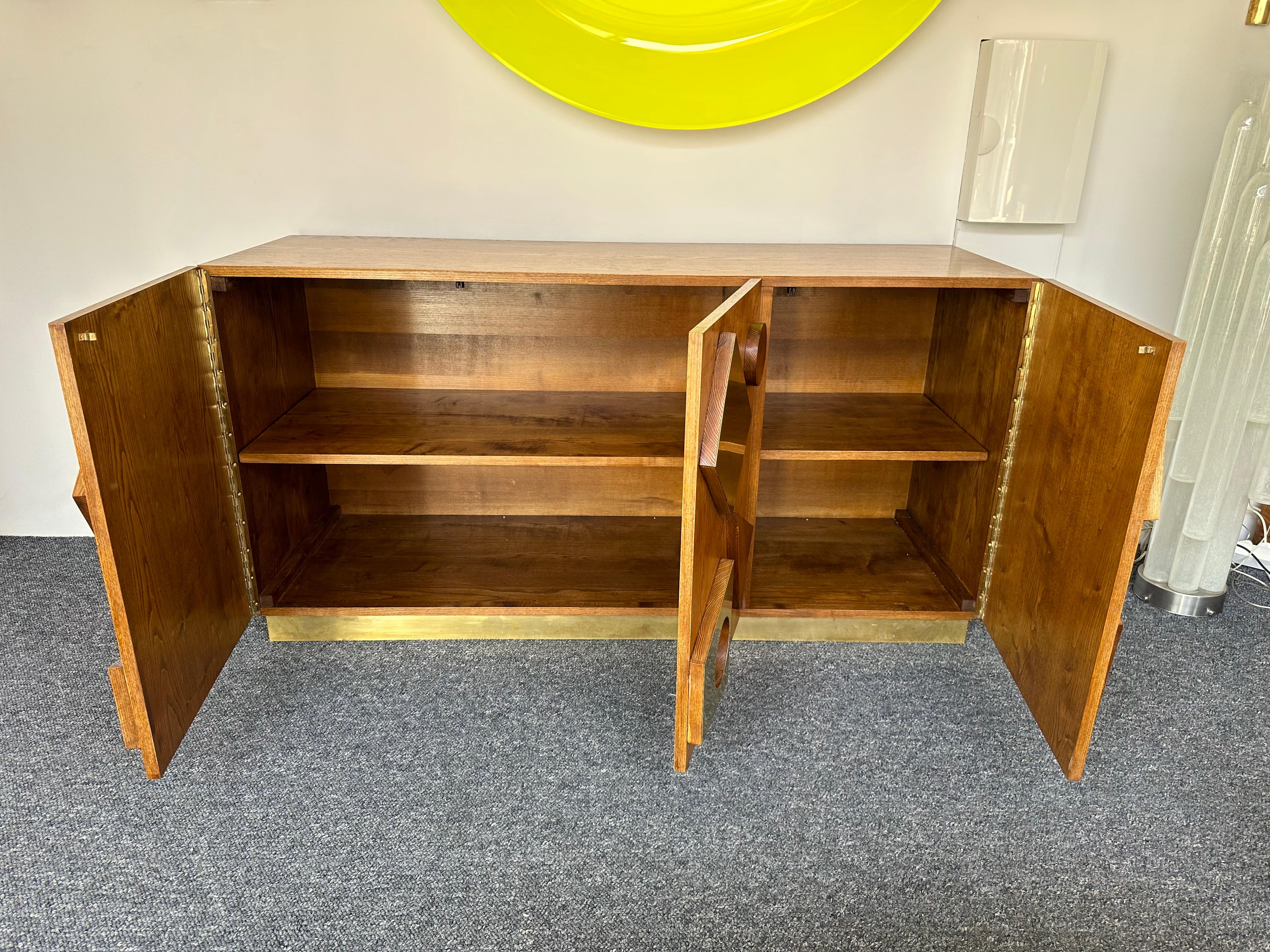 Contemporary Geometrical Wood and Brass Sideboard, Italy For Sale 2