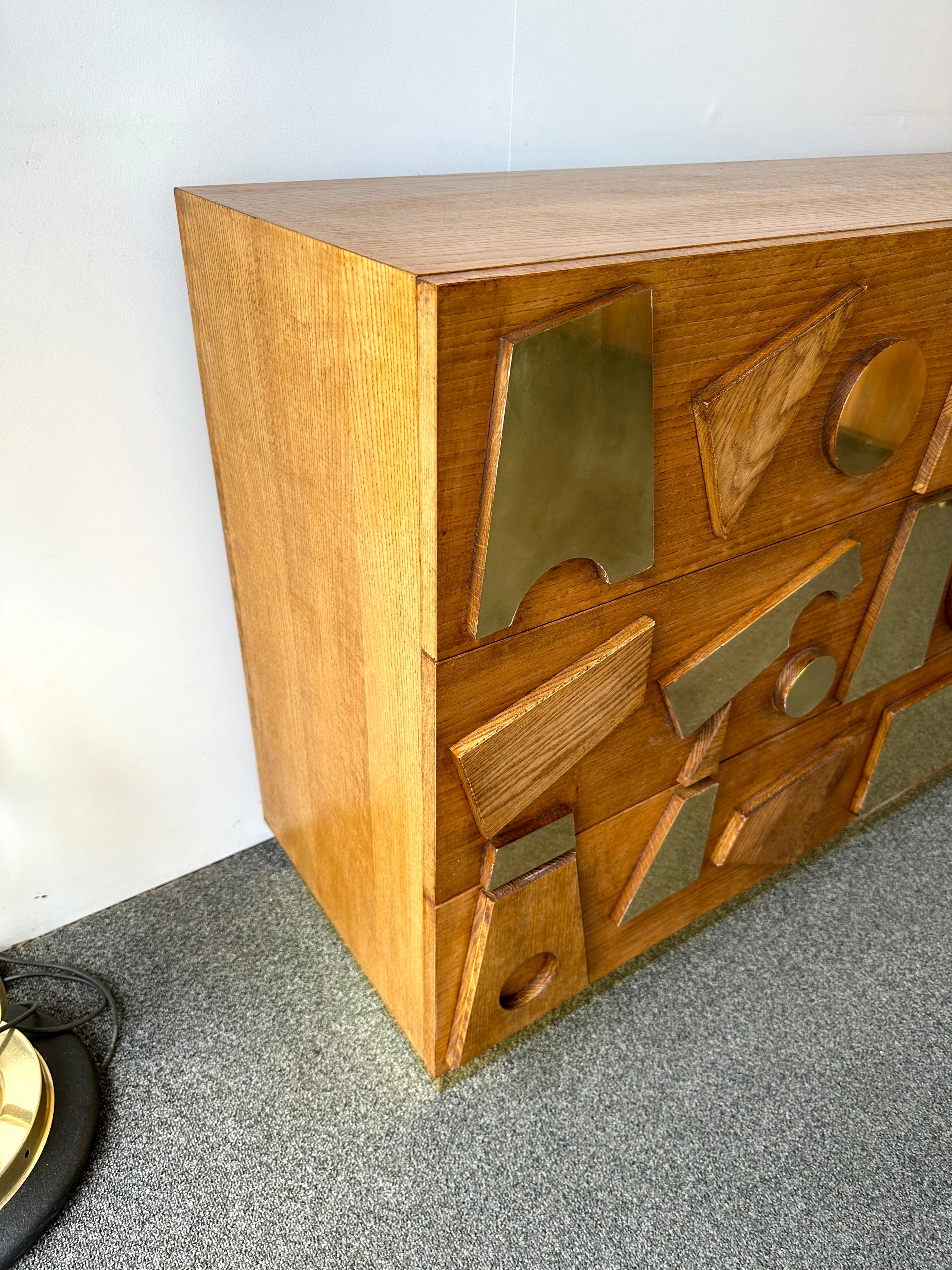 Contemporary Geometrical Wood and Brass Sideboard, Italy 4