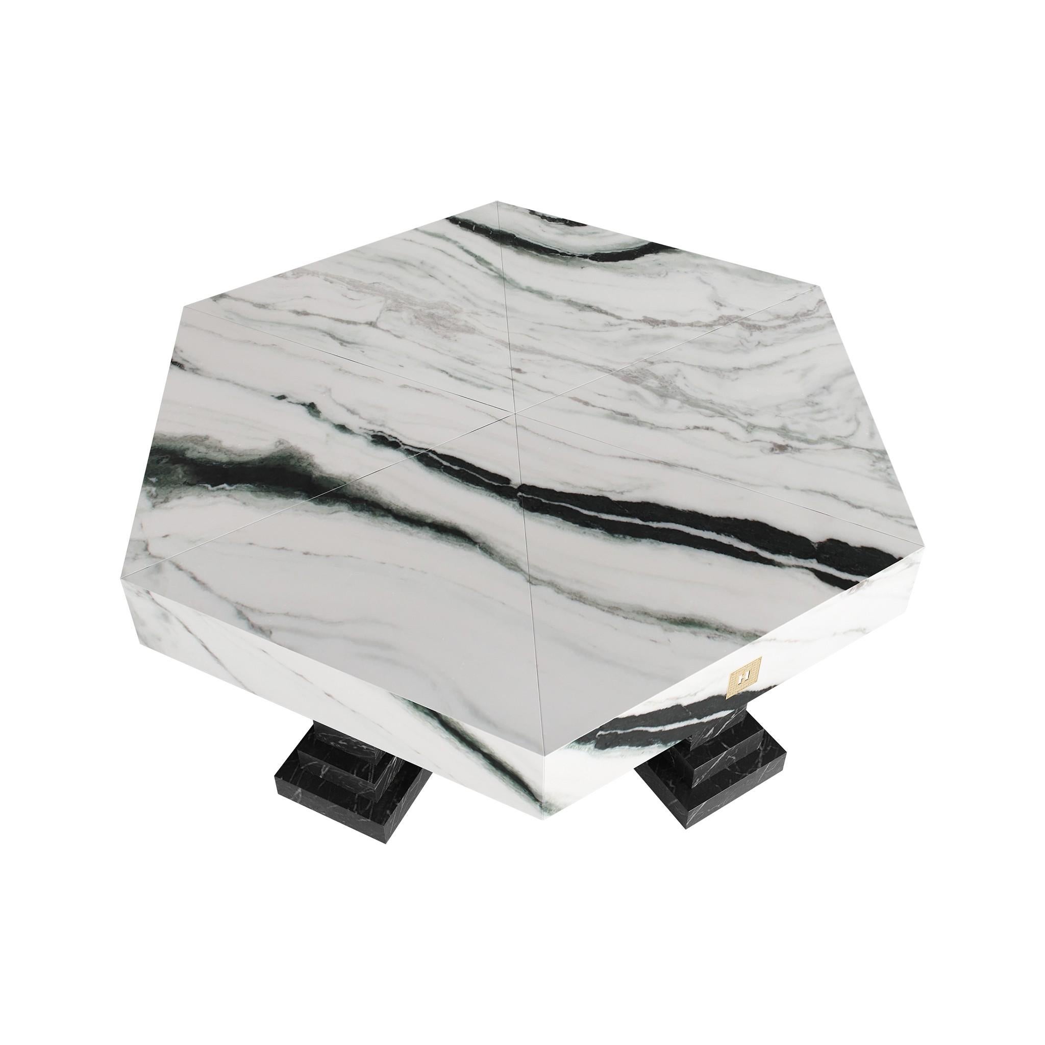 Moderno Tavolo da centro contemporaneo Geomtric in marmo bianco Panda e marmo Nero Marquina in vendita