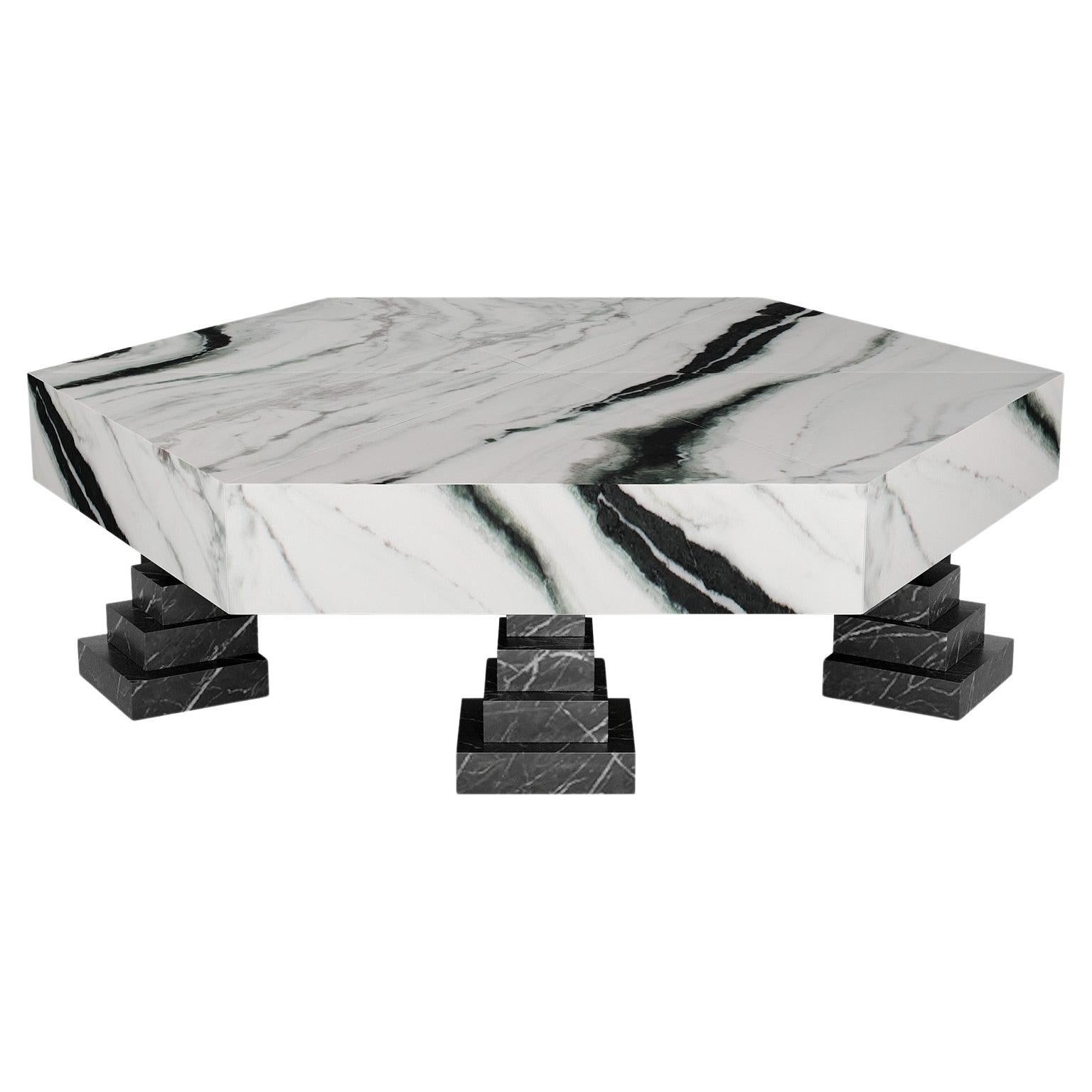 Tavolo da centro contemporaneo Geomtric in marmo bianco Panda e marmo Nero Marquina in vendita