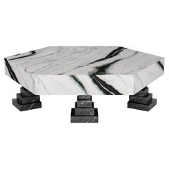 Contemporary Geomtric Center Table aus weißem Marmor Panda und Marmor Nero Marquina