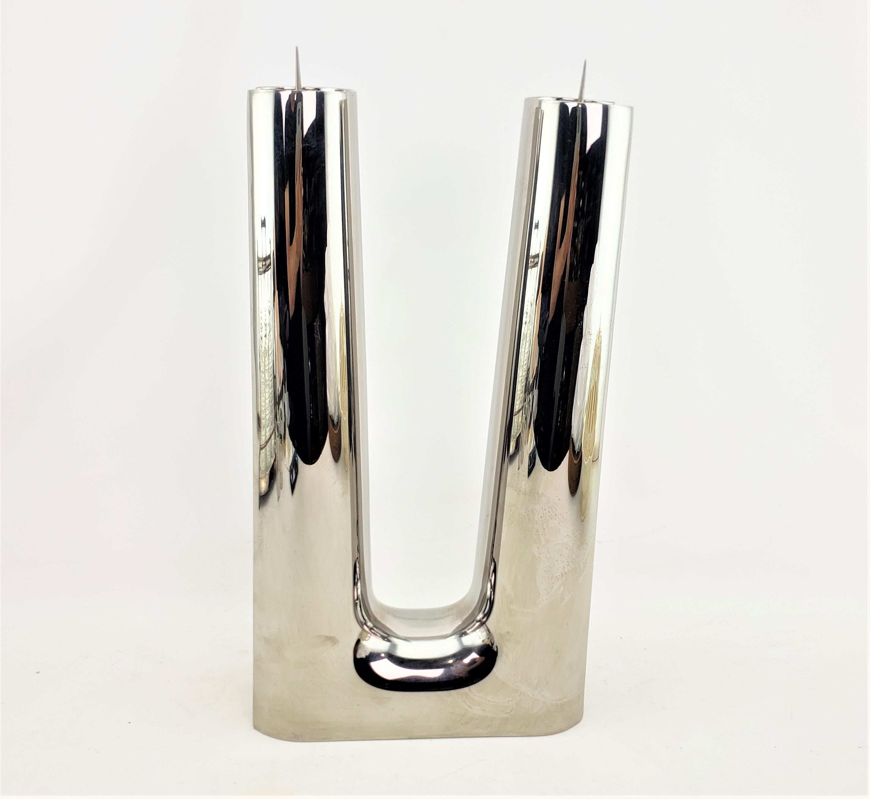 Mid-Century Modern Contemporary Georg Jensen Polished Stainless Steel Candle Holder or Candelabra For Sale
