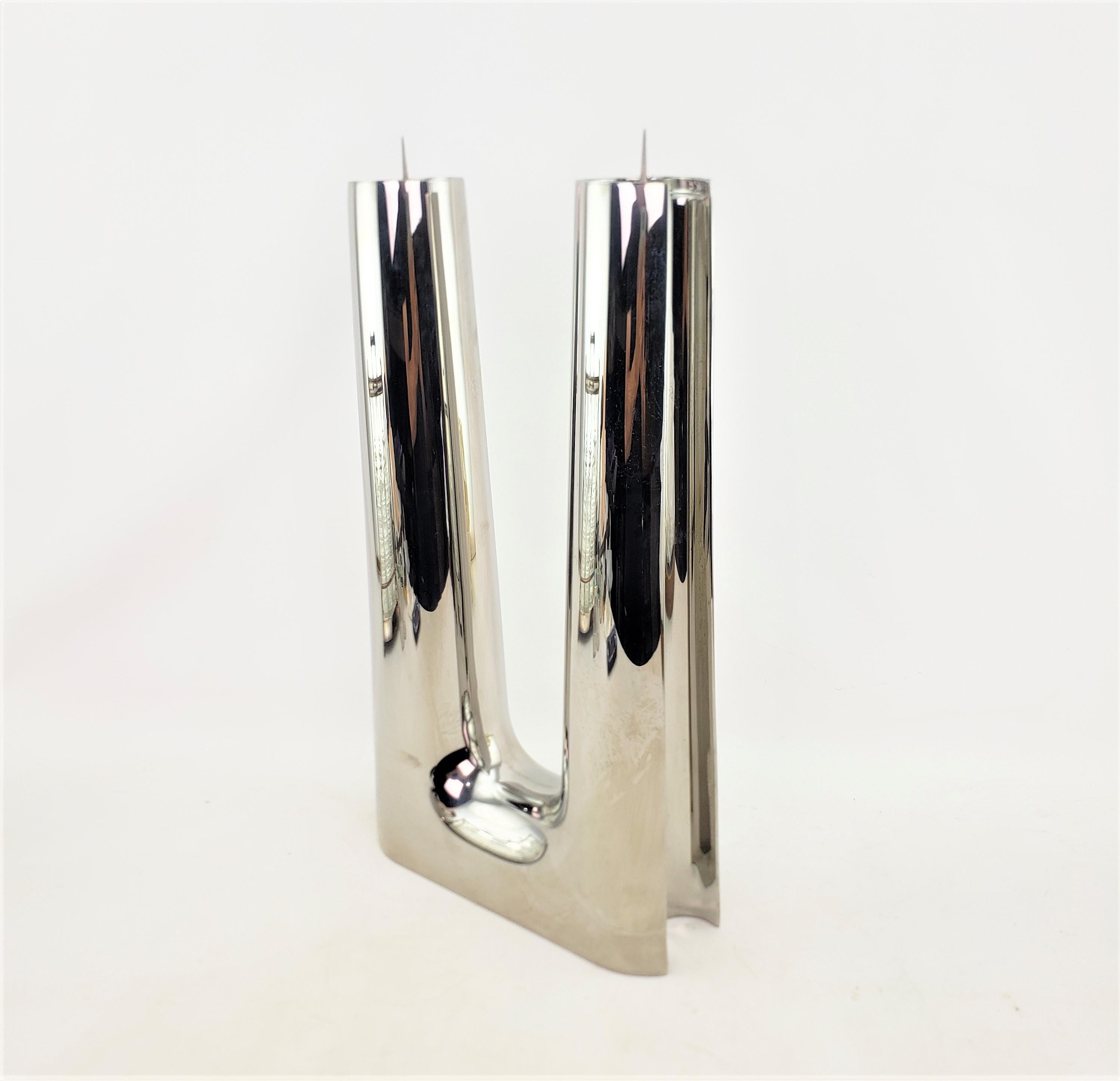 Machine-Made Contemporary Georg Jensen Polished Stainless Steel Candle Holder or Candelabra For Sale