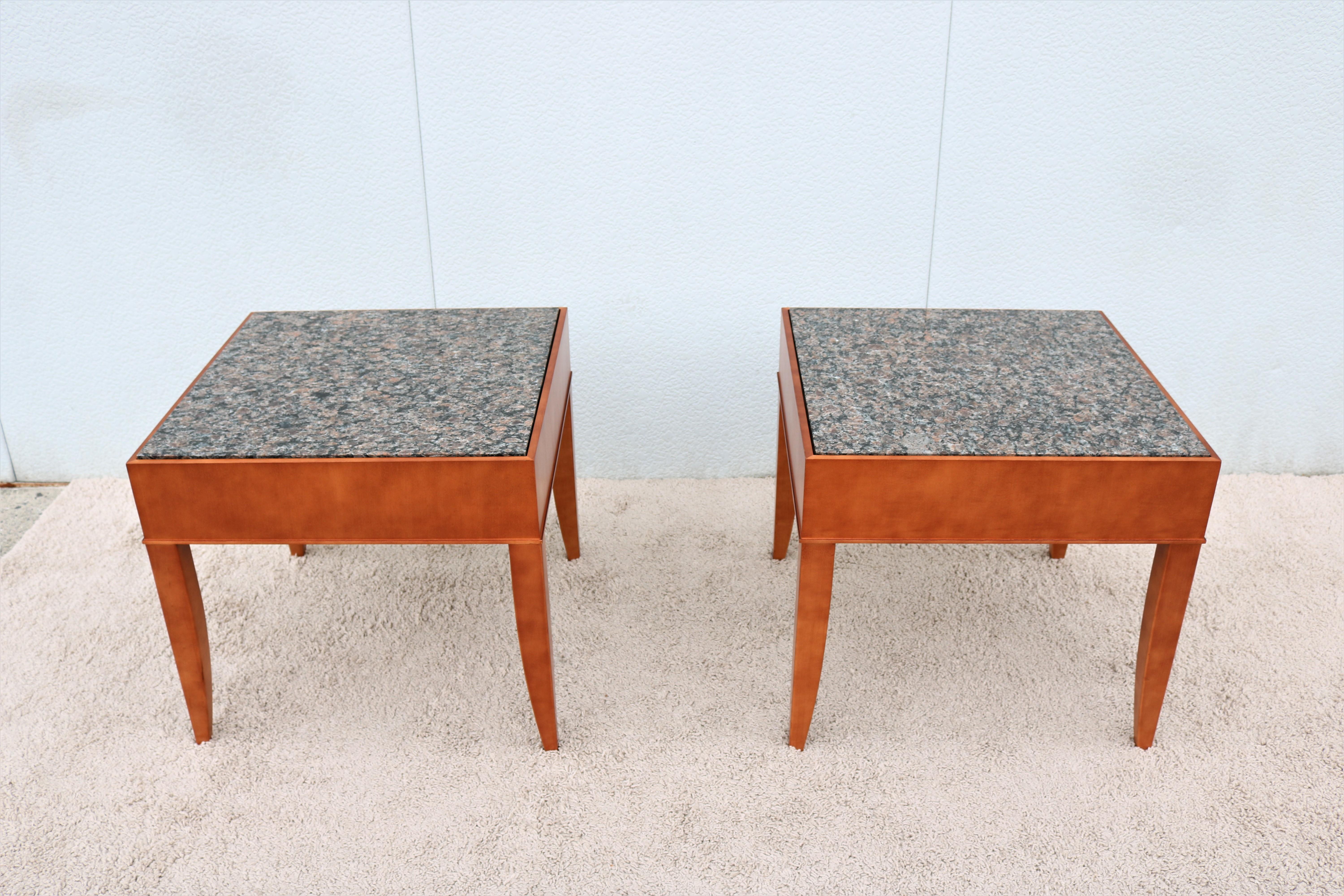 Fabulous pair of Donovan square side tables, offer a contemporary yet timeless design that make it a natural in a host of applications. 
Expertly crafted with finest quality materials and craftmanship by Brayton International.
This gorgeous tables