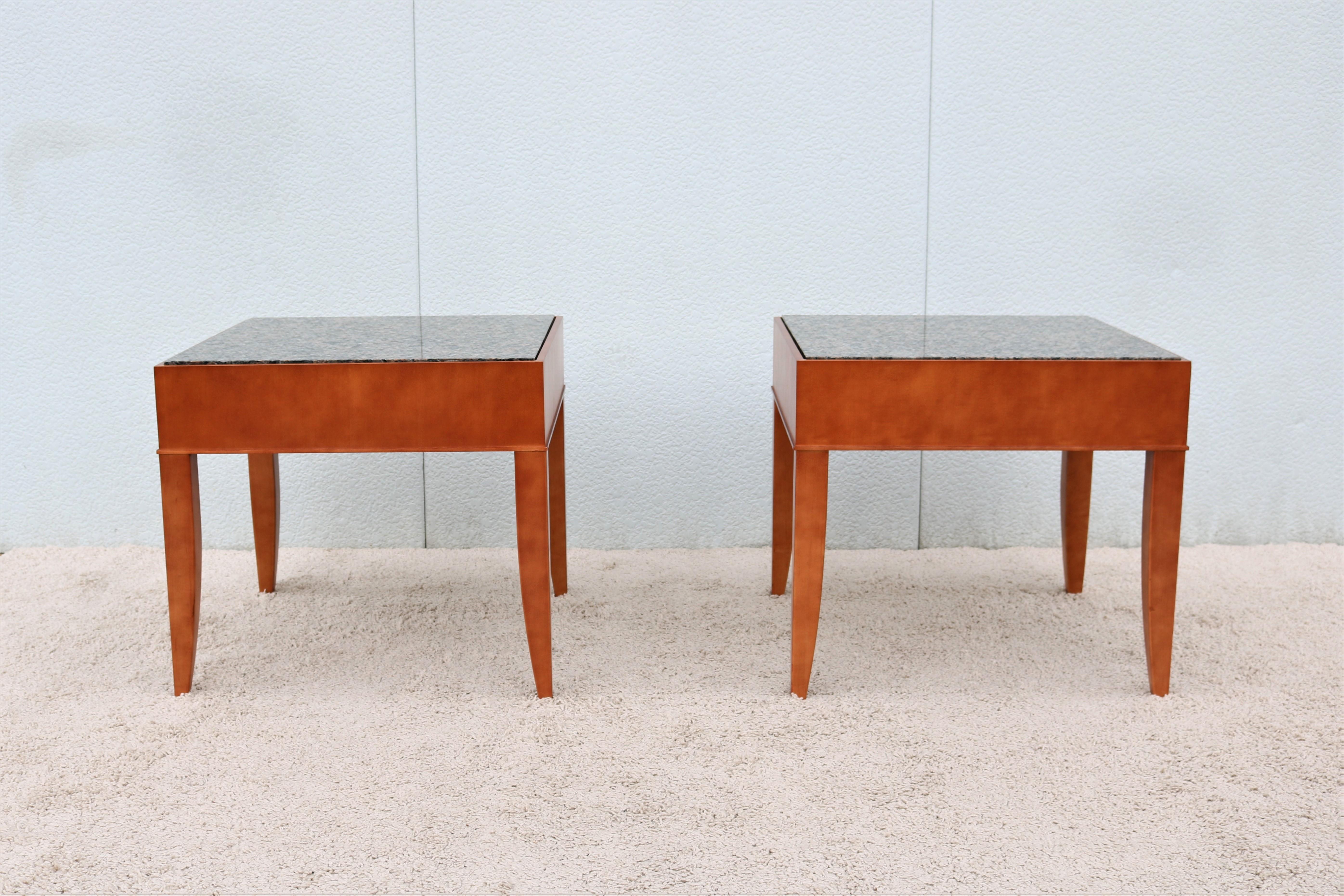 Modern Contemporary George Simons for Brayton Donovan Granite Square Side Tables a Pair For Sale