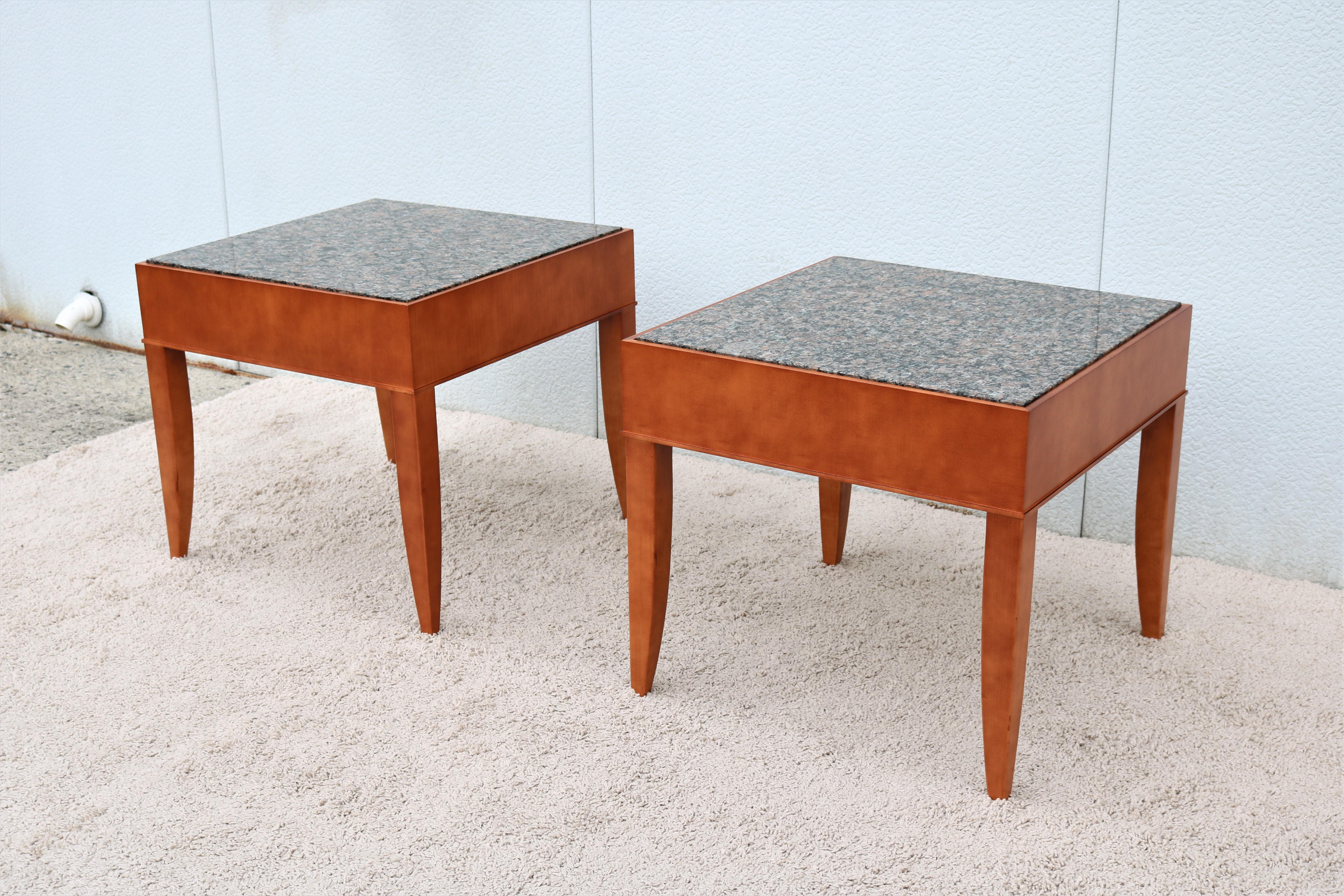 Polished Contemporary George Simons for Brayton Donovan Granite Square Side Tables a Pair For Sale