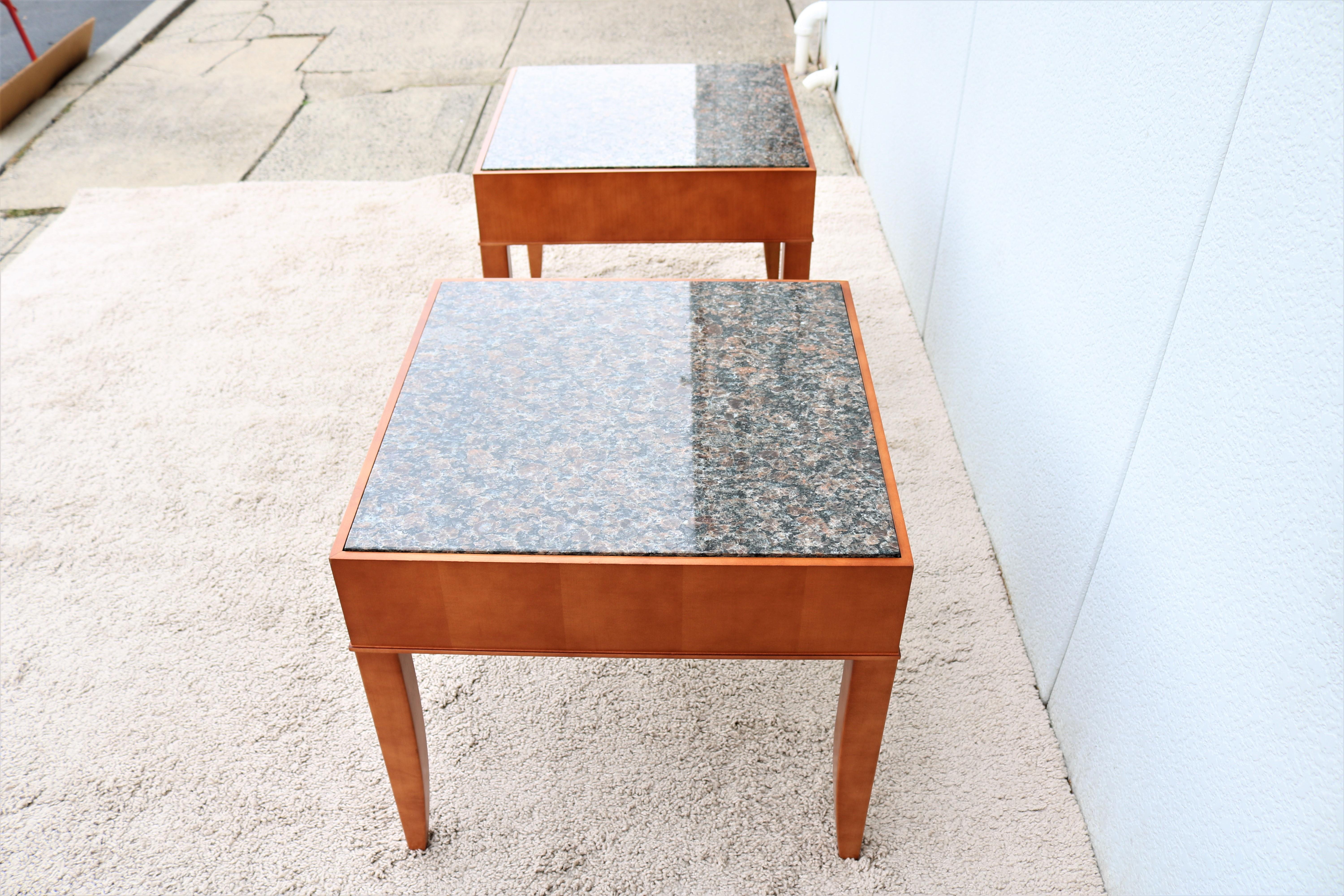 Contemporary George Simons for Brayton Donovan Granite Square Side Tables a Pair For Sale 1