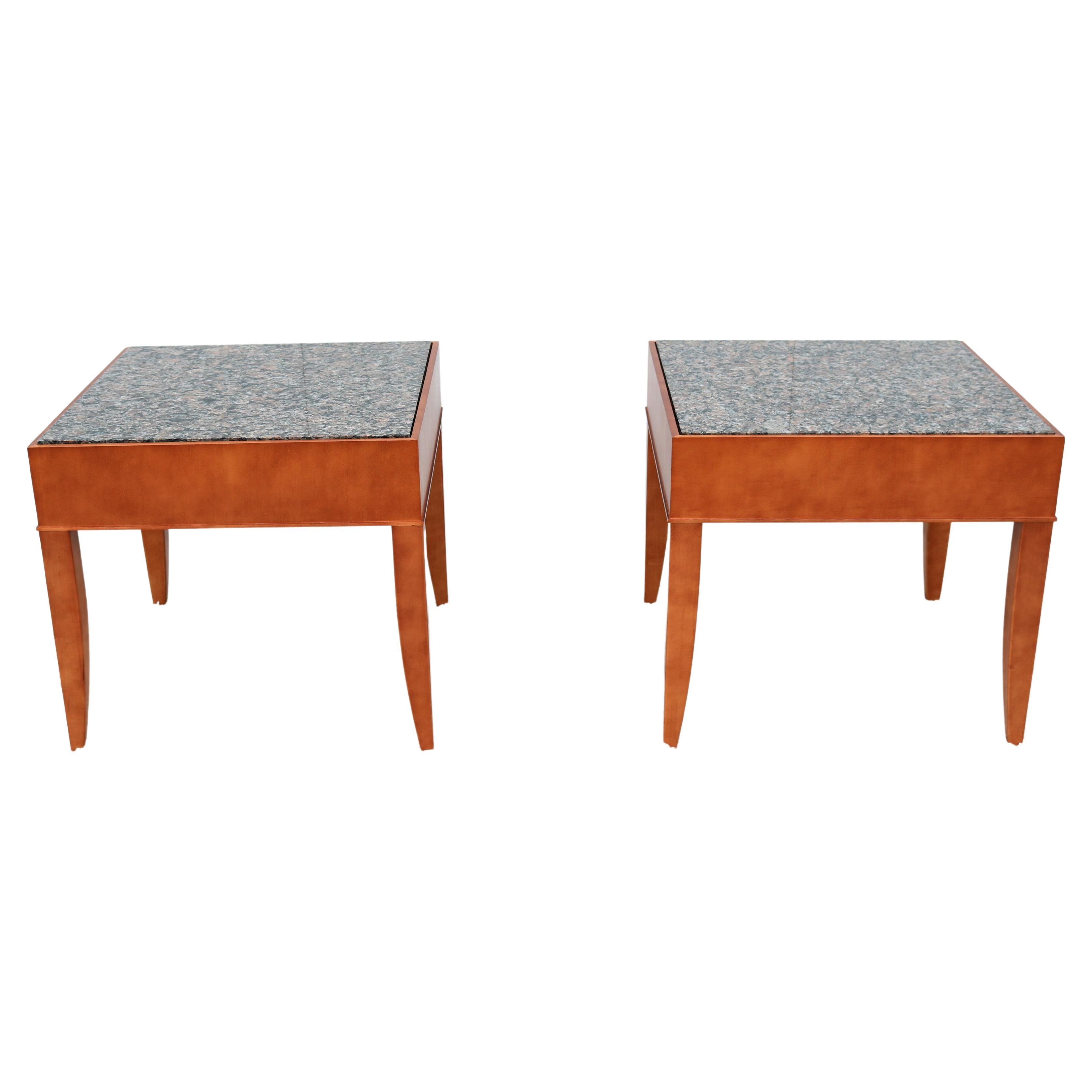 Contemporary George Simons for Brayton Donovan Granite Square Side Tables a Pair