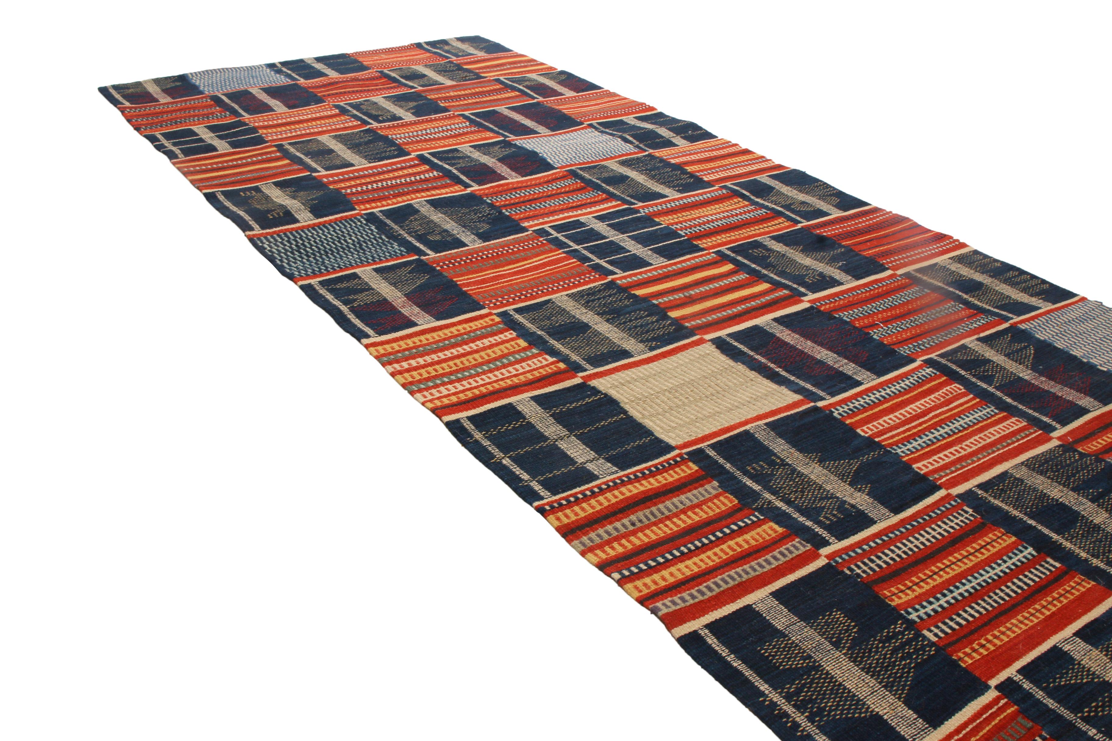 Chinese Rug & Kilim's Contemporary Ghana Geometric Red and Blue Wool Runner For Sale