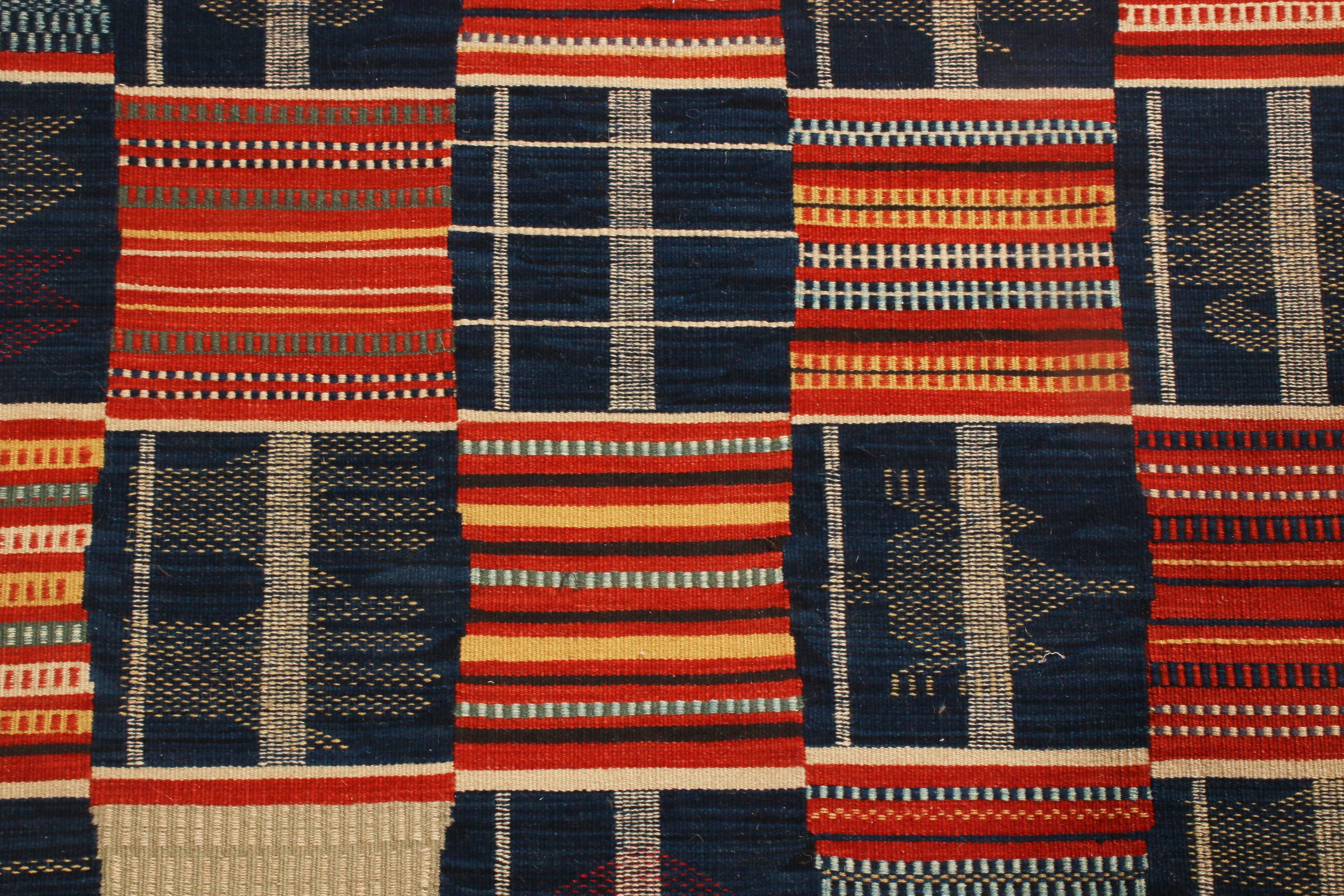 Rug & Kilim's Contemporary Ghana Geometric Red and Blue Wool Runner In New Condition For Sale In Long Island City, NY