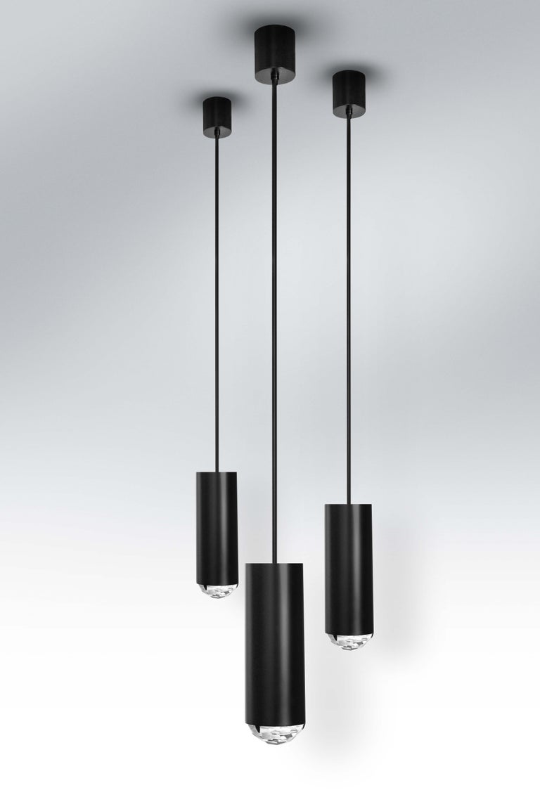Contemporary Pendant in Black Brass and Crystal by Ghirò Studio For Sale 1