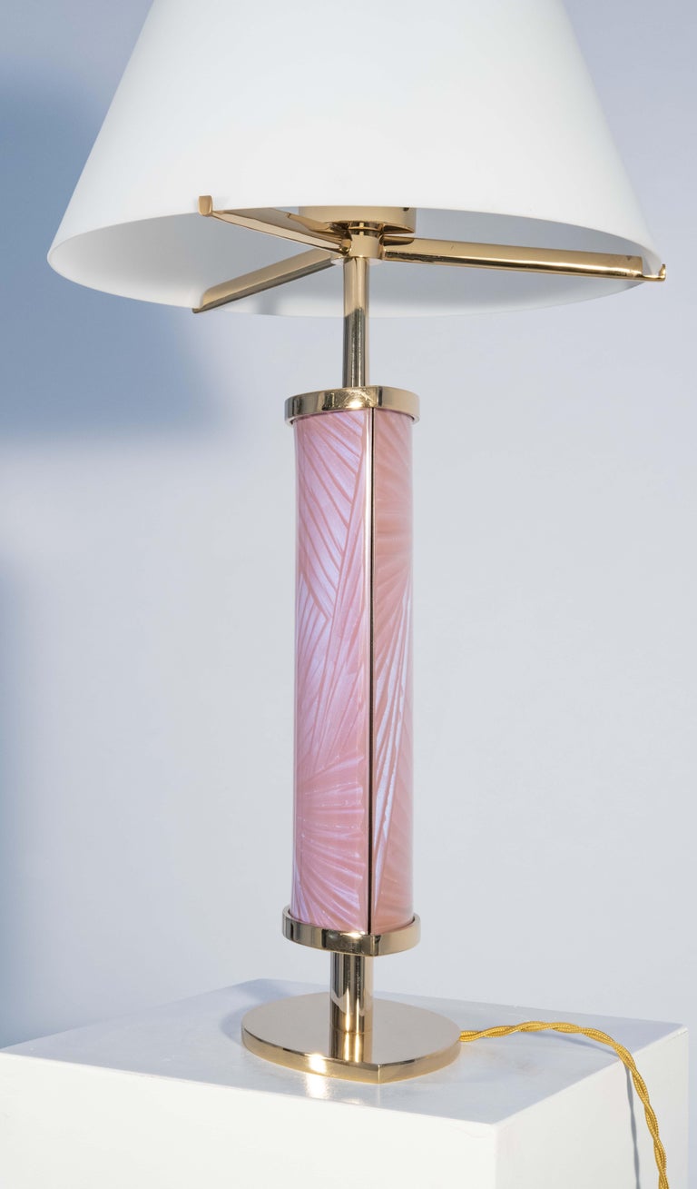Modern Contemporary by Ghirò Studio 'Tigra' Table Lamp Iridescent Pink Crystal and Gold For Sale
