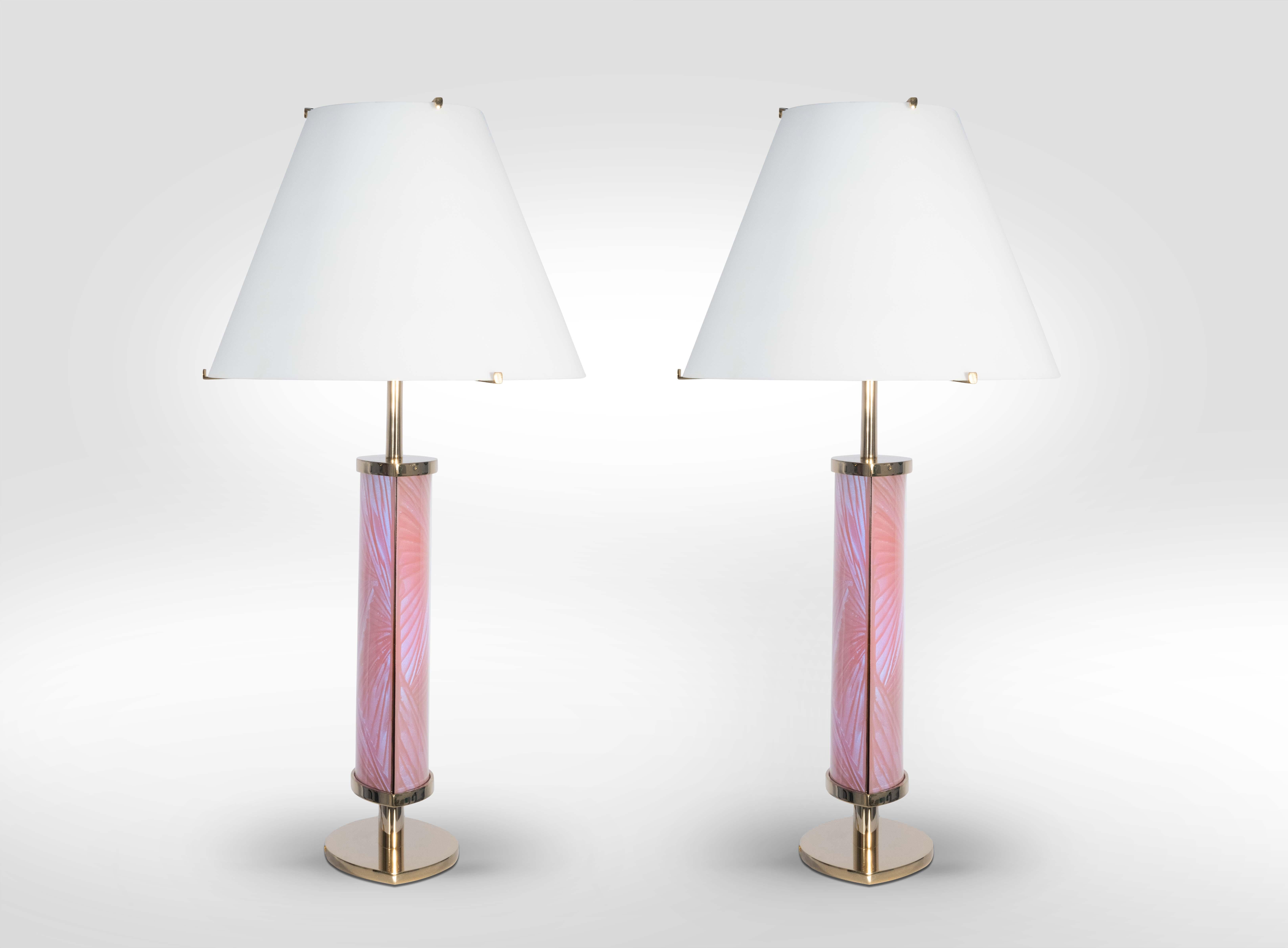 Gilt Contemporary 'Tigra' Table Lamp Iridescent Pink Crystal and Gold by Ghirò Studio For Sale