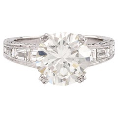 Bague contemporaine GIA 3,19 carats diamant rond brillant en platine avec pavage