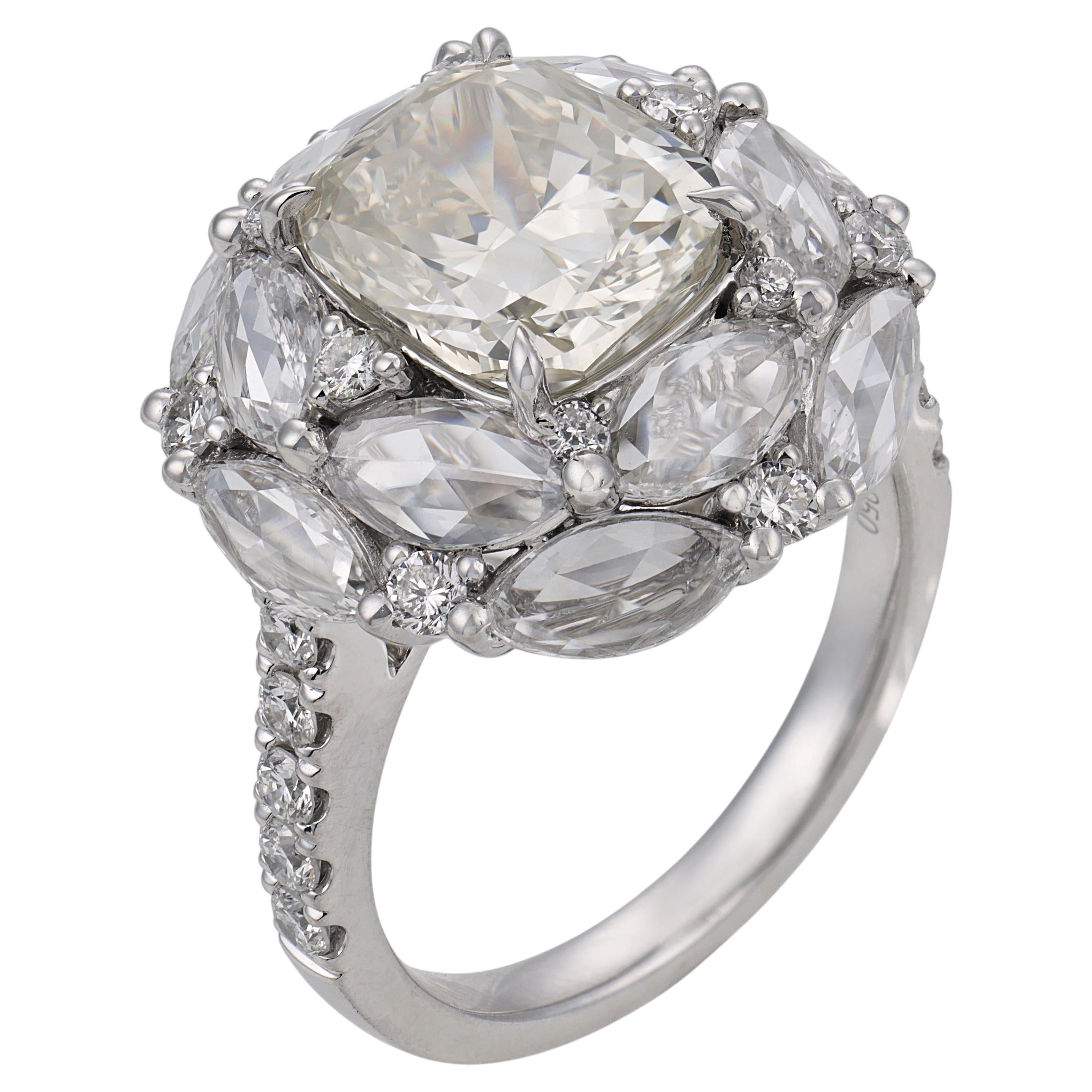 Contemporary GIA 5.63 carat diamond platinum ring