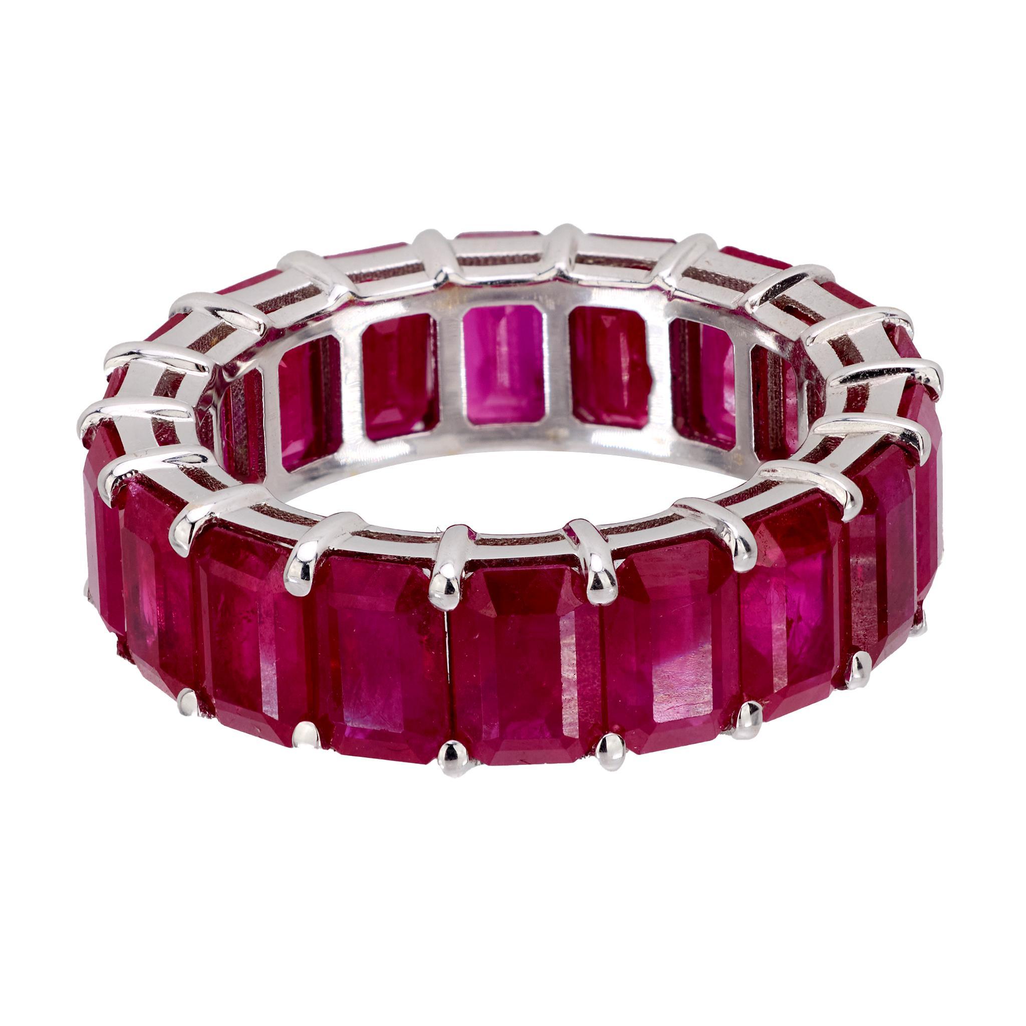 Emerald Cut Contemporary GIA 8.15 carat Burma ruby 18k white gold band