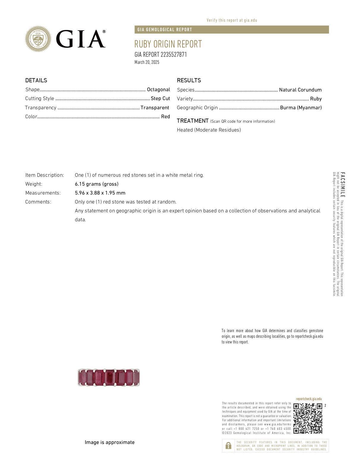 Women's Contemporary GIA 8.15 carat Burma ruby 18k white gold band