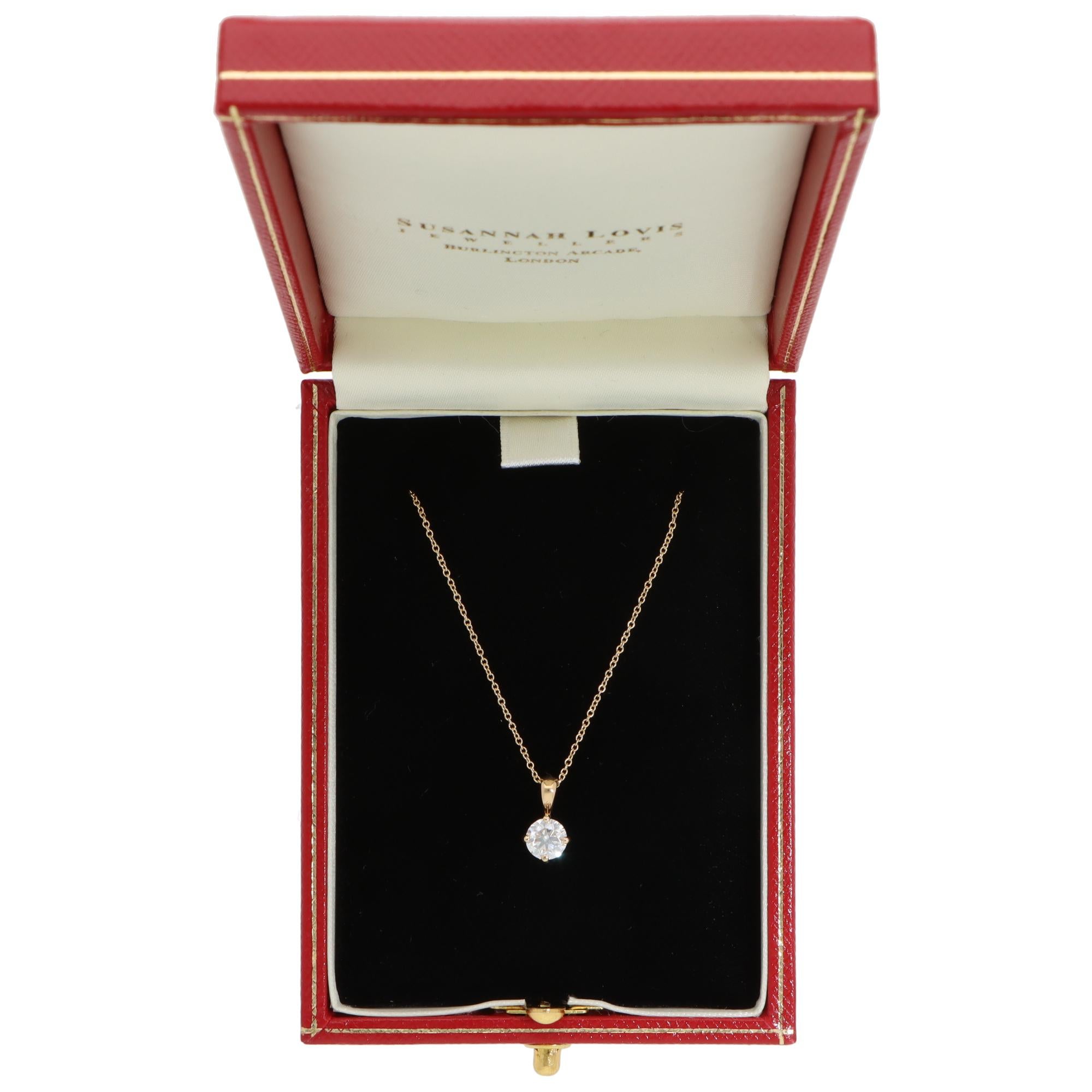 Contemporary GIA Certified 0.60ct Diamond Solitaire Necklace in Yellow Gold In New Condition For Sale In London, GB