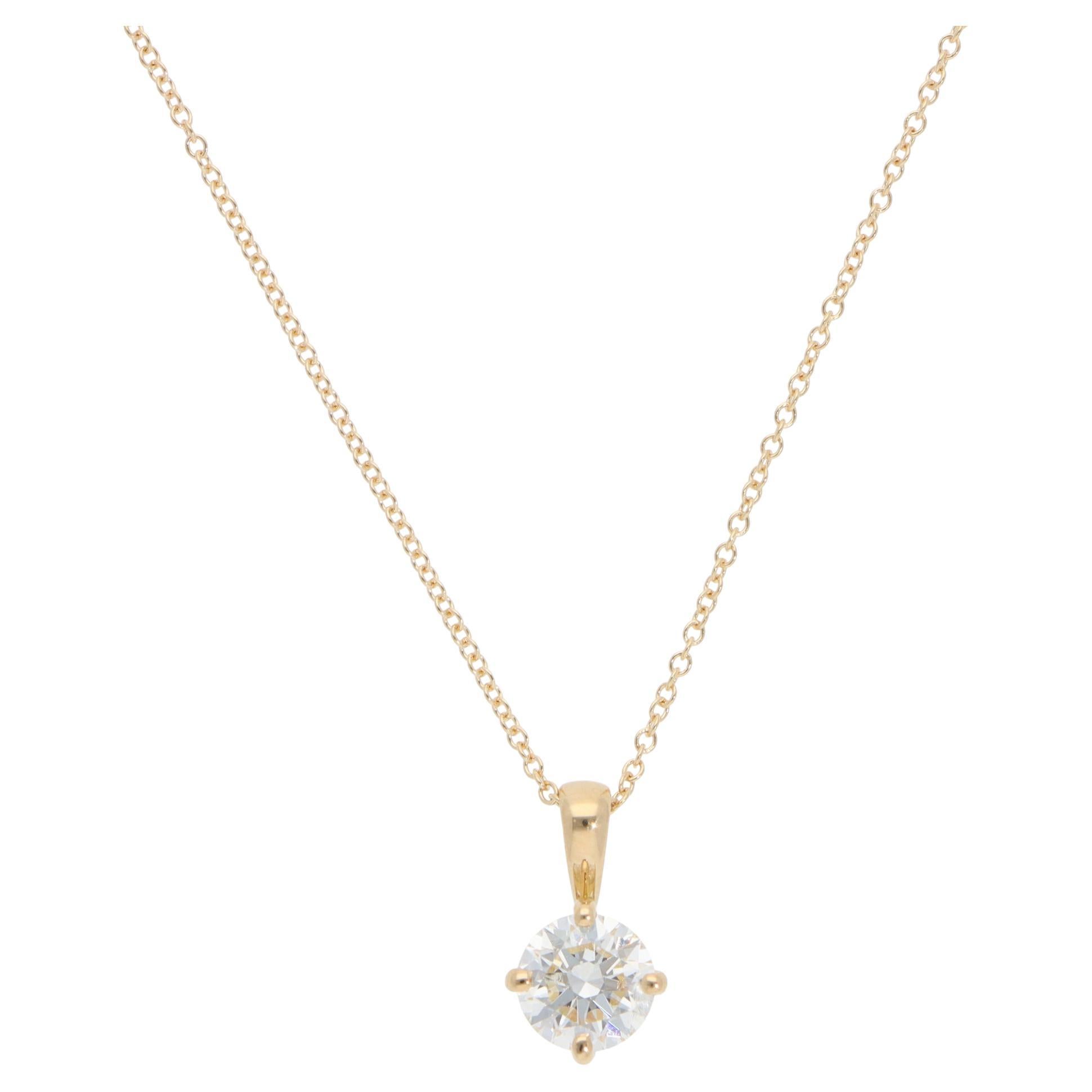 Contemporary GIA Certified 0.70ct Diamond Solitaire Necklace in Yellow Gold