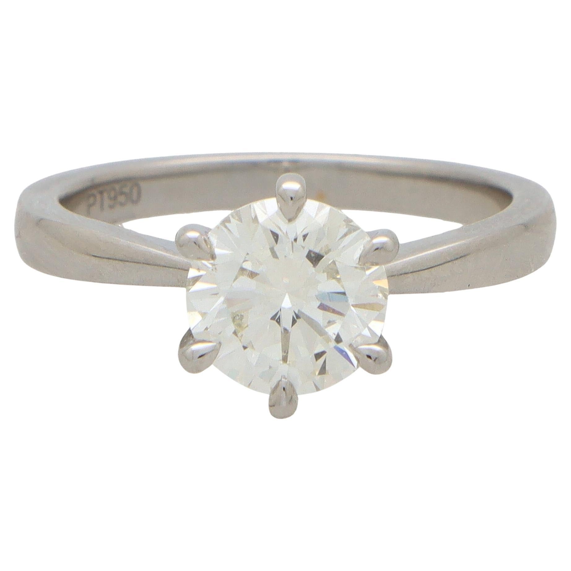 Contemporary GIA Certified 1.54ct Round Brilliant Cut Diamond Solitaire Ring