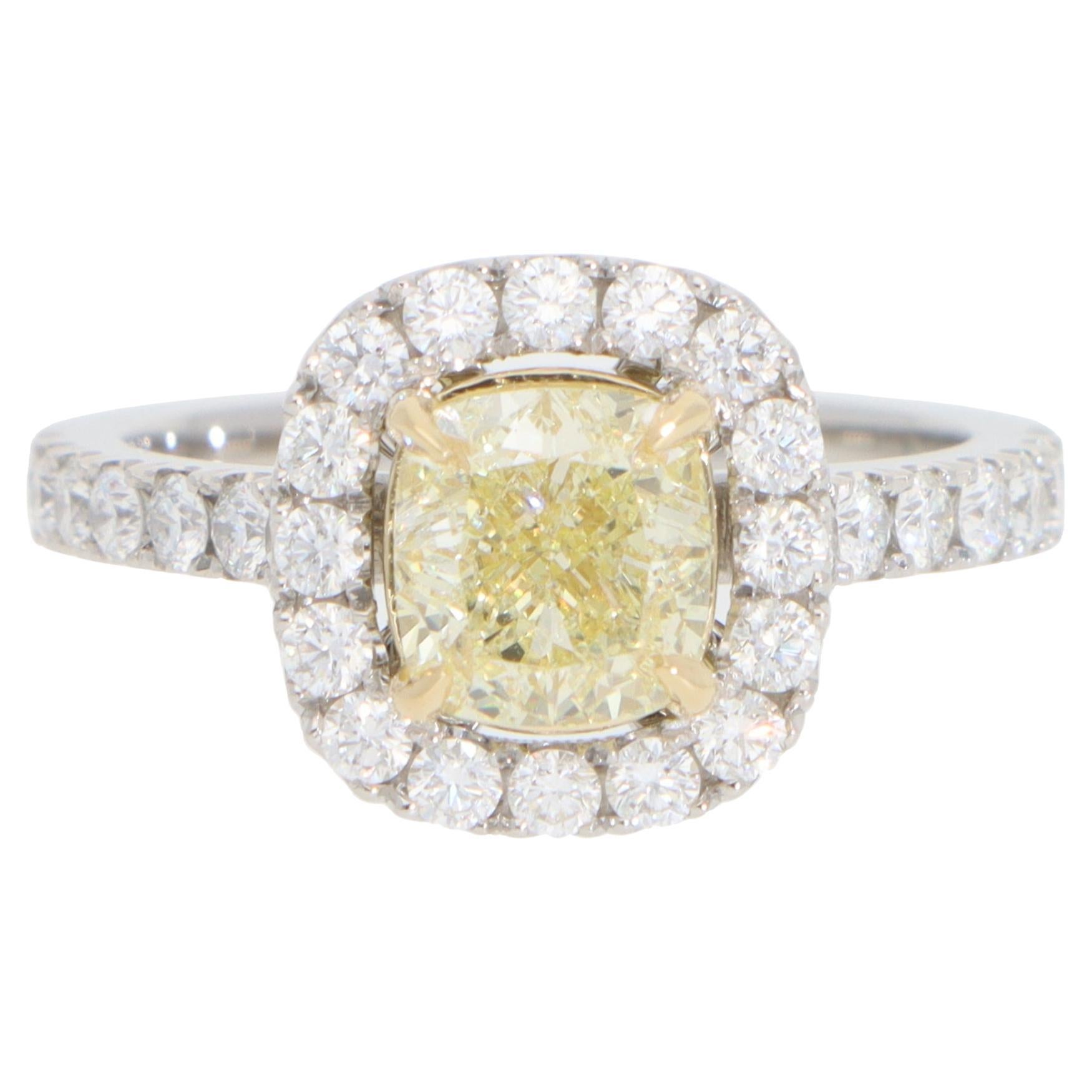 Contemporary GIA Certified 1.54ct Yellow Diamond Cluster Ring