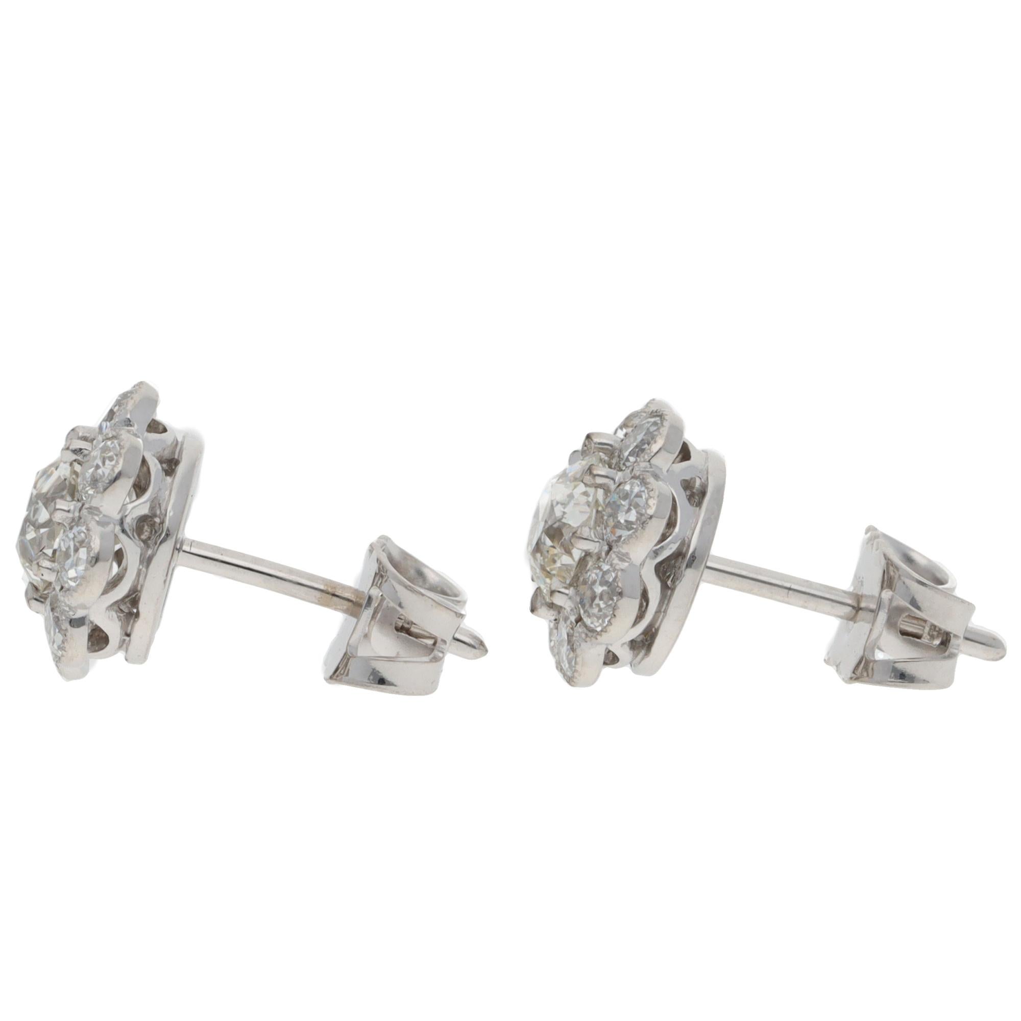 Old European Cut Contemporary GIA Certified Old Cut Diamond Cluster Earrings For Sale
