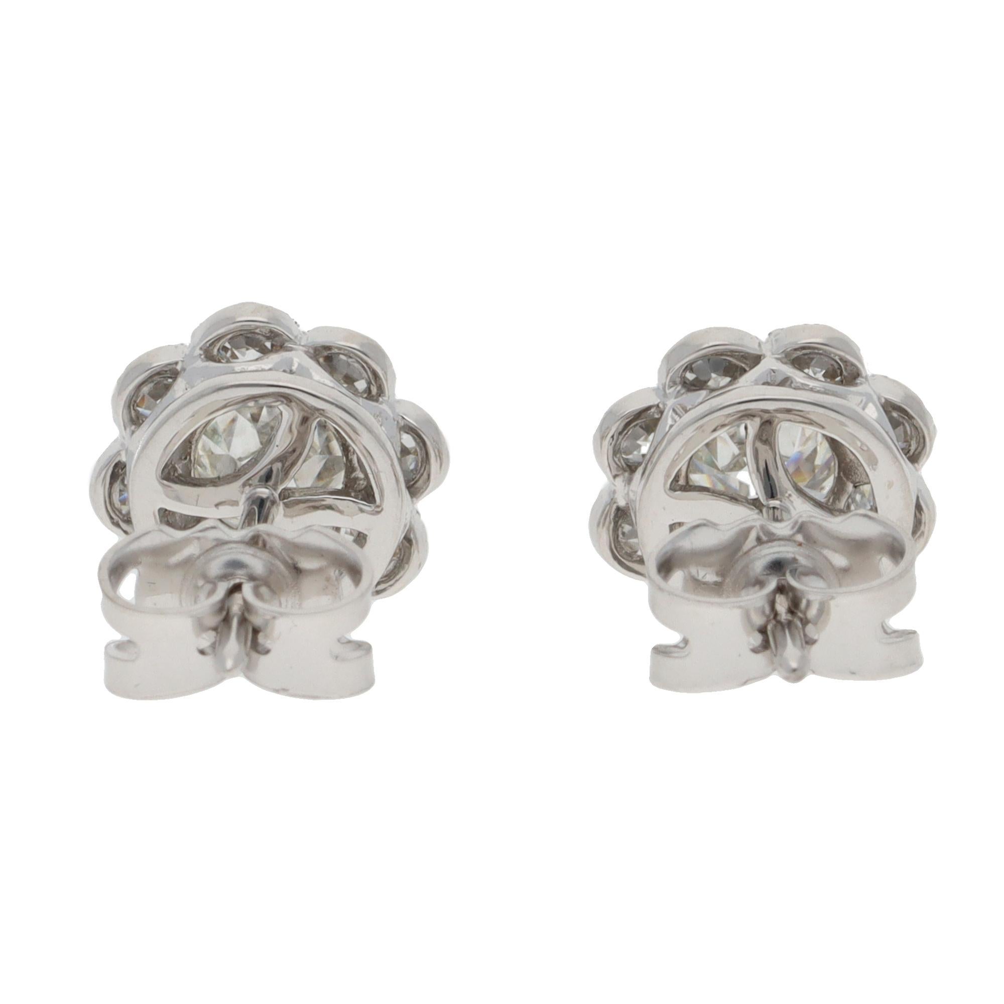 Contemporary GIA Certified Old Cut Diamond Cluster Earrings In Excellent Condition For Sale In London, GB