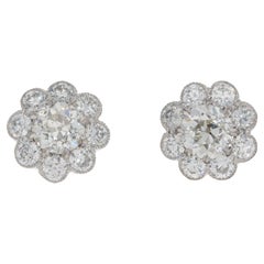 Contemporary GIA Certified Old Cut Diamond Cluster Earrings