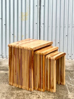 Contemporary Gigogne Saida-Artemest Slat Side Nesting Tables, Set of 3